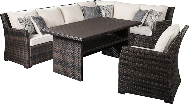 Signature Design by Ashley Easy Isle 3-Piece Outdoor Sofa Sectional with Lounge Chair and Table P455P2 P455P2