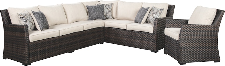 Signature Design by Ashley Easy Isle 3-Piece Outdoor Sectional and Lounge Chair with Cushions P455-822 at Woodstock Furniture & Mattress Outlet