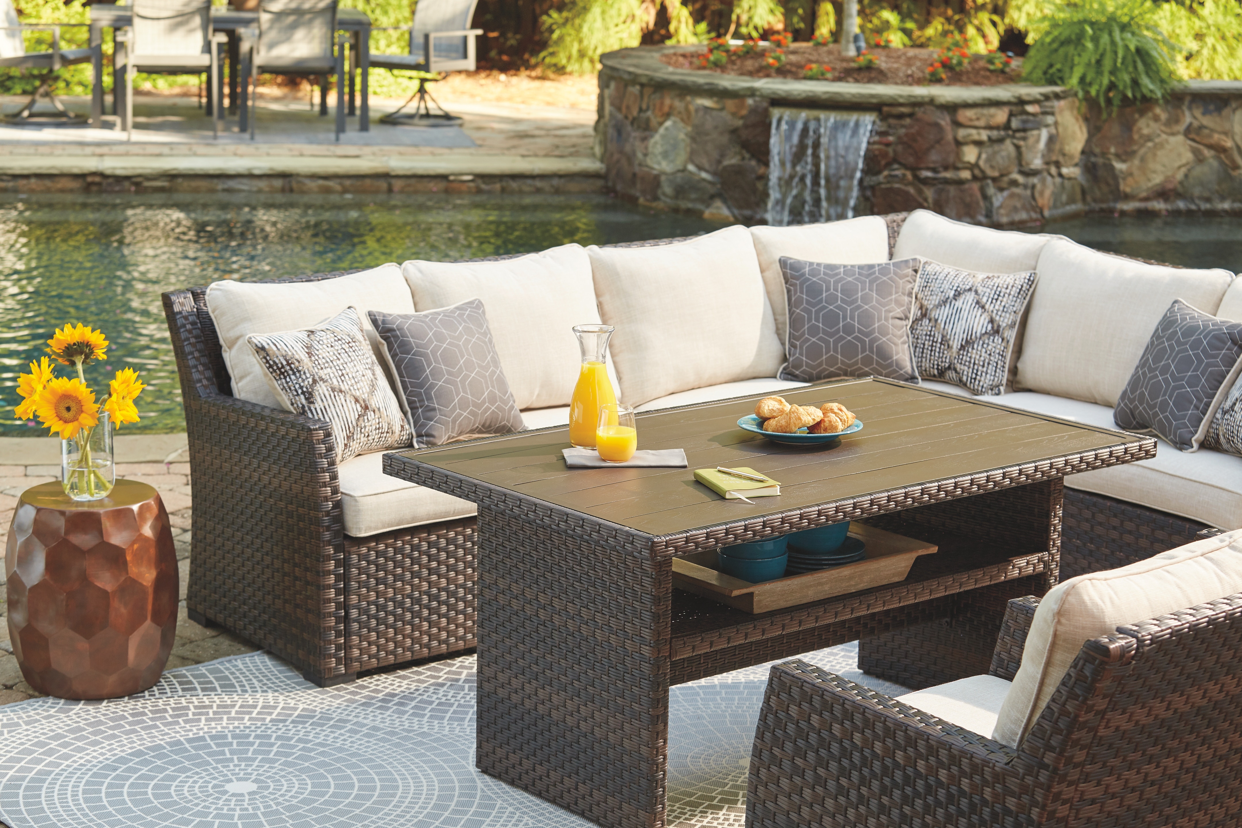 Easy Isle 3Piece Outdoor Sectional and Lounge Chair with Cushions by