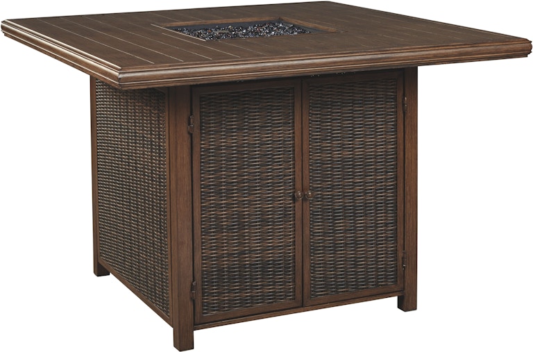Signature Design by Ashley Paradise Trail Outdoor Bar Table with Fire Pit P750-665 at Woodstock Furniture & Mattress Outlet