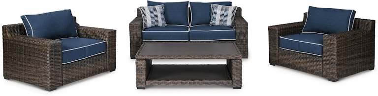 Signature Design by Ashley Grasson Lane Outdoor Loveseat, 2 Lounge Chairs and Coffee Table P783P1 P783P1