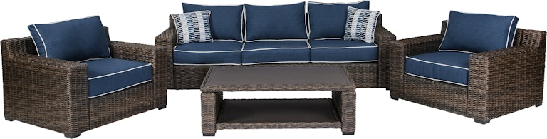 Signature Design by Ashley Grasson Lane Outdoor Sofa, 2 Lounge Chairs and Coffee Table P783P2 P783P2