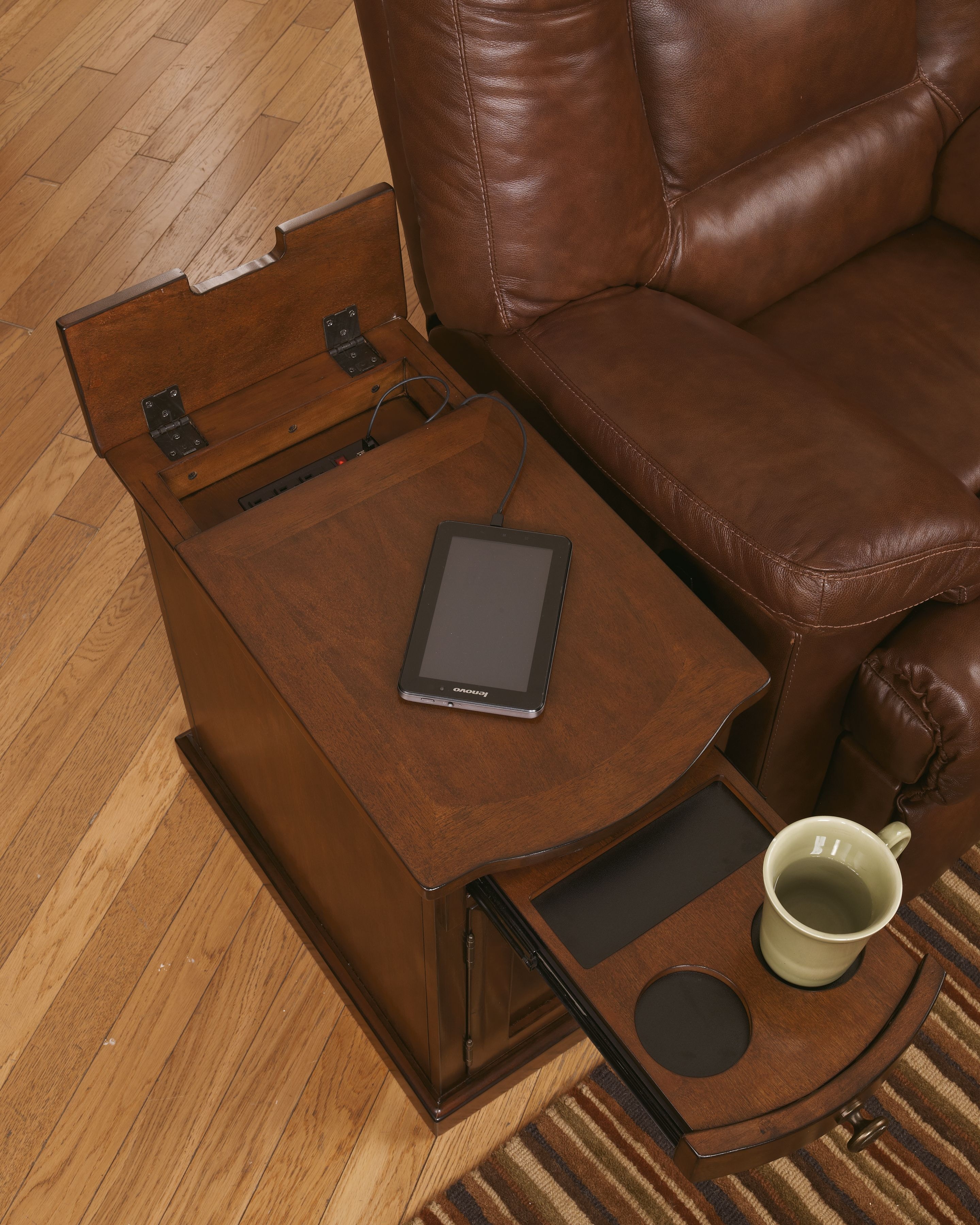 Chairside end table with 2025 usb ports & outlets