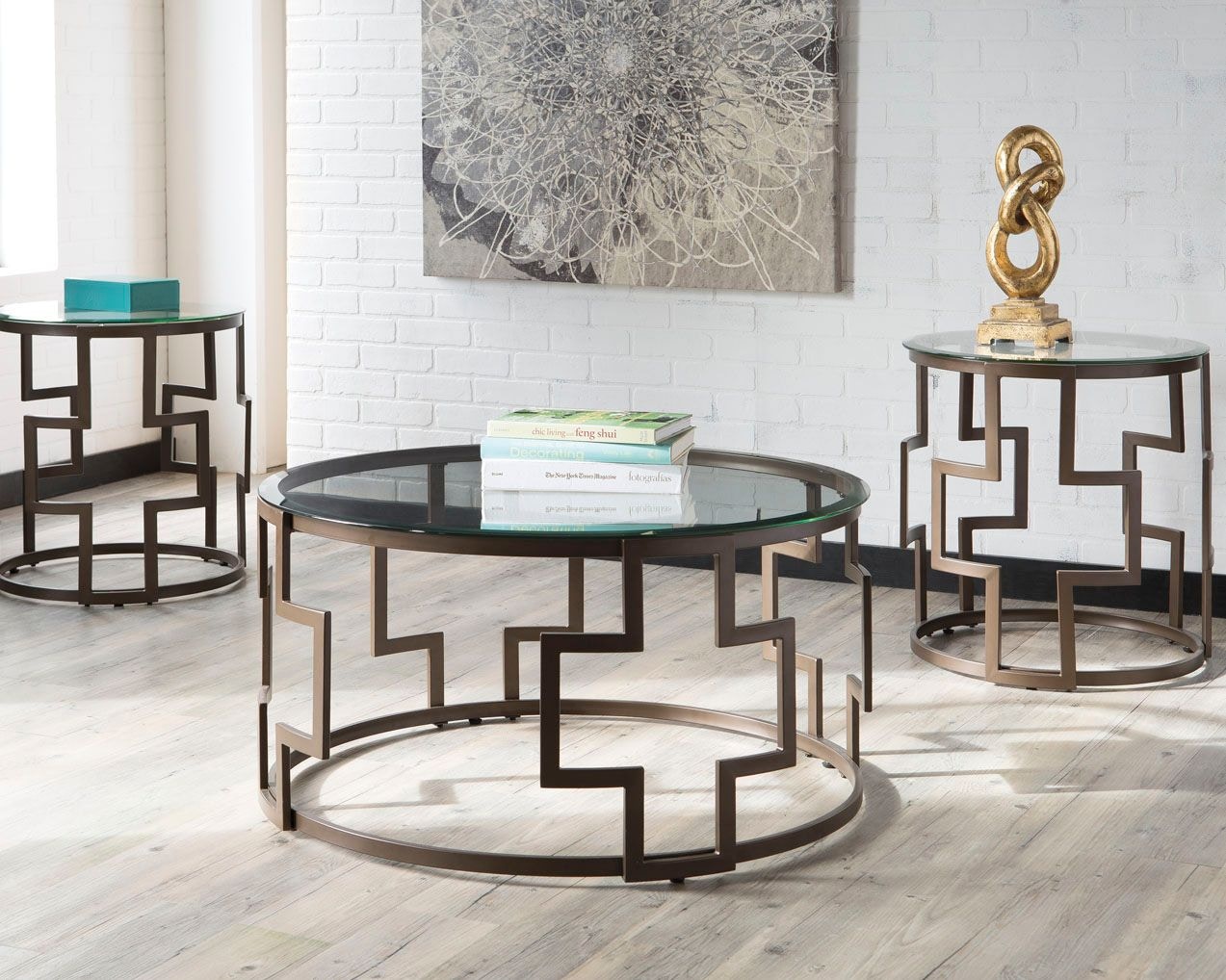 ashley glass coffee table set