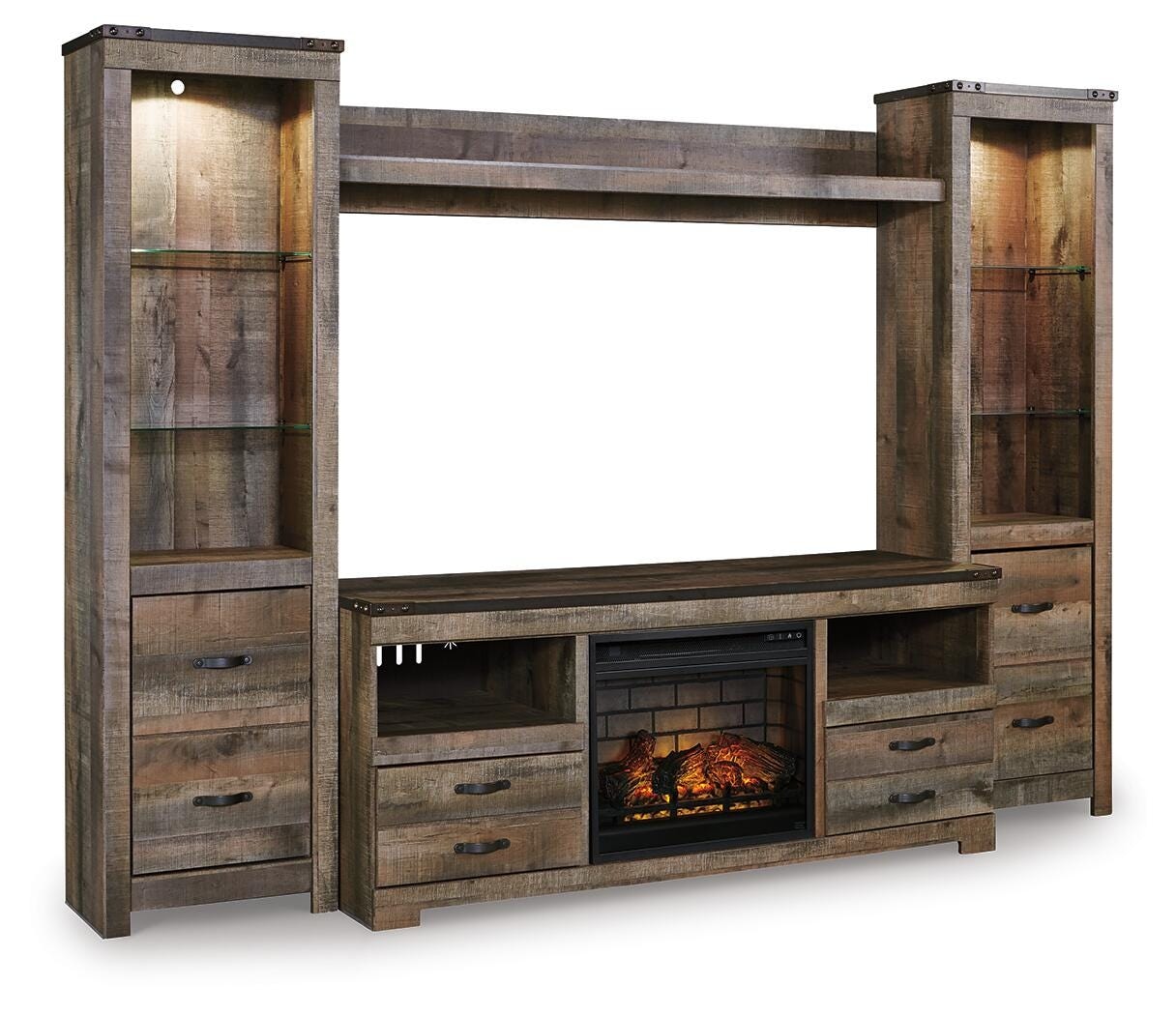 Signature Design by Ashley Trinell 4-Piece Entertainment Center with Electric Fireplace W446W8