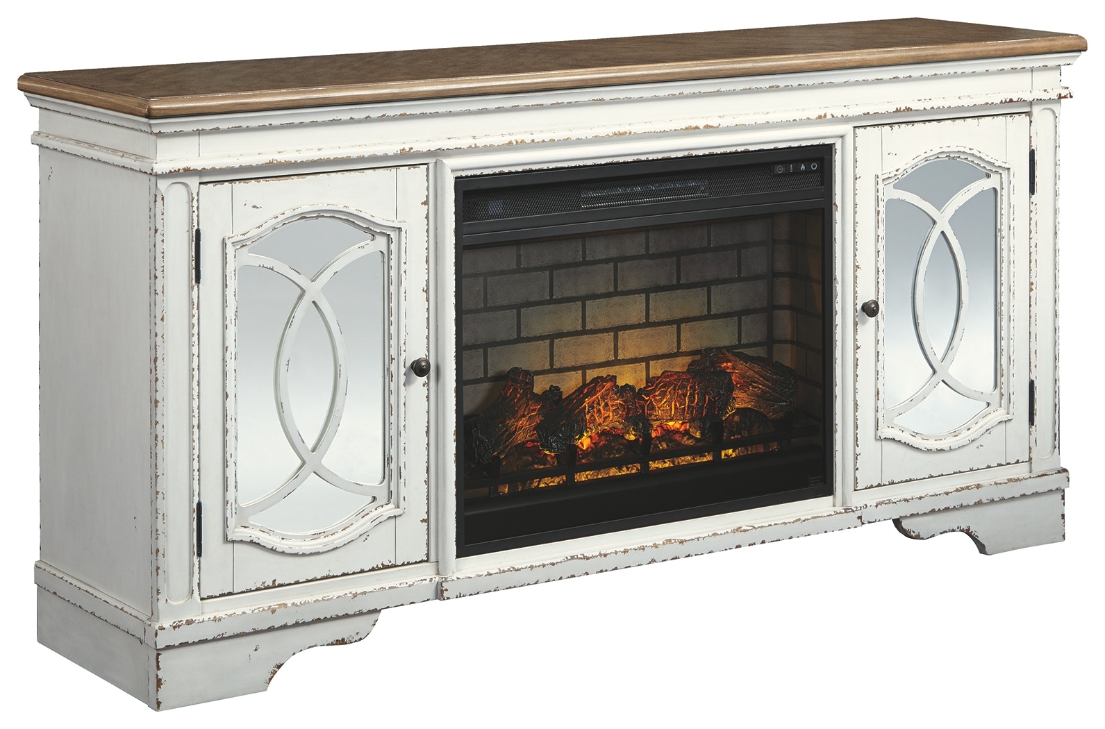 Signature Design by Ashley Home Entertainment Realyn 74 TV Stand with Electric Fireplace W743W2