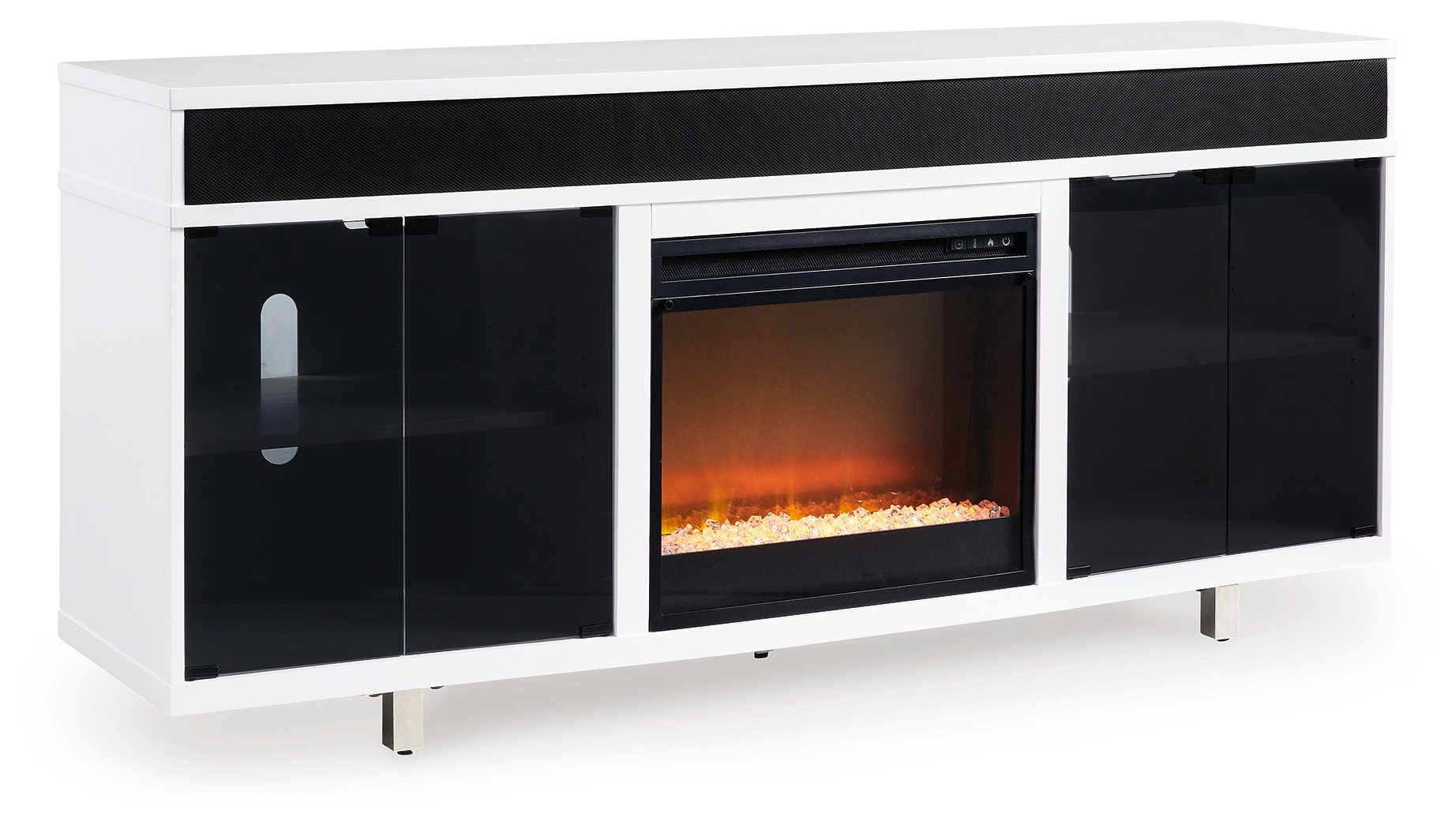 Chrome tv stand with fireplace online