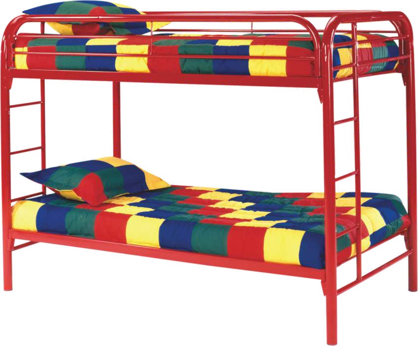 red metal bunk bed