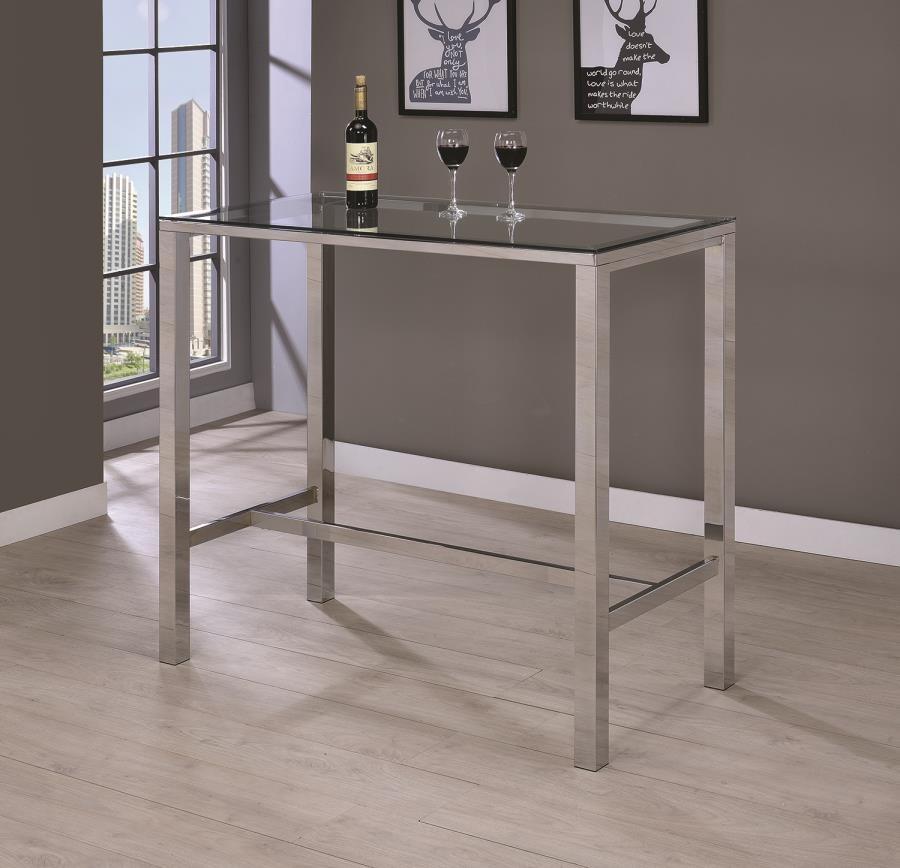 Coaster Casual Dining Tolbert Rectangular 47 inch Glass Top Pub Bar Table Chrome 104873 Furniture