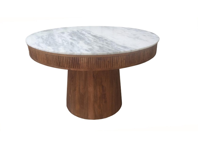Coaster Ortega Round Marble Top Solid Base Dining Table White And Natural 105141
