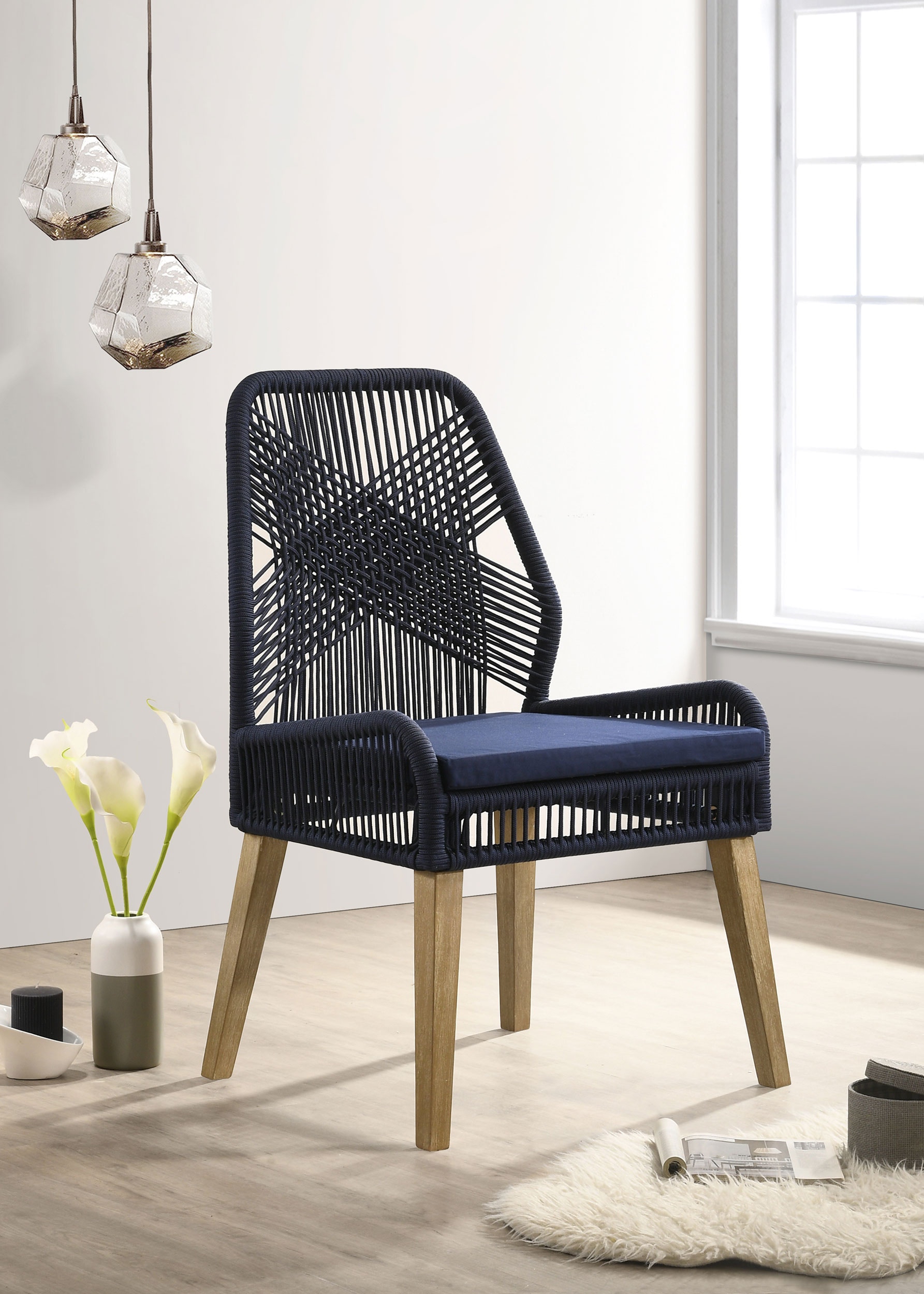 ネイビー ウィッカー ダイニングチェア Coaster Casual Dining Nakia Woven Rope Dining Side Chairs Dark
