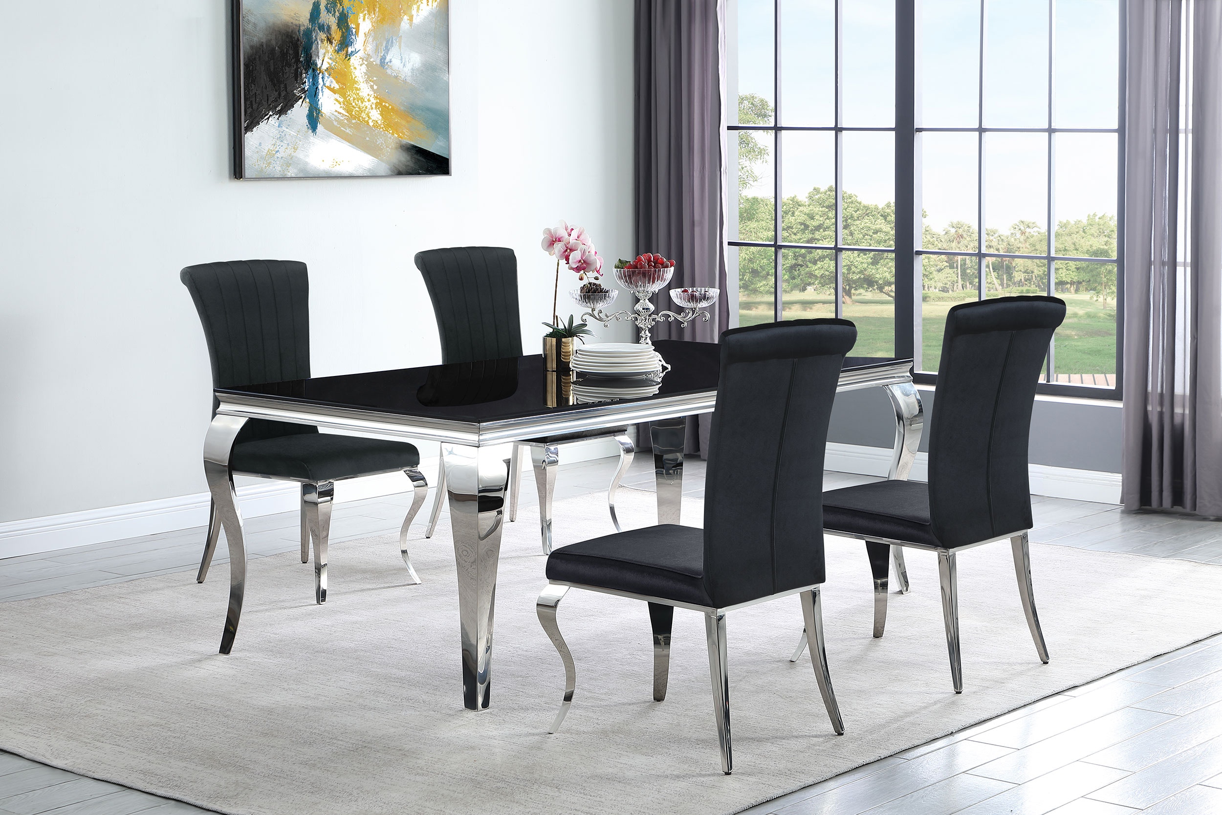  Carone 5-piece 81-inch Rectangular Black Glass Dining Set Black 