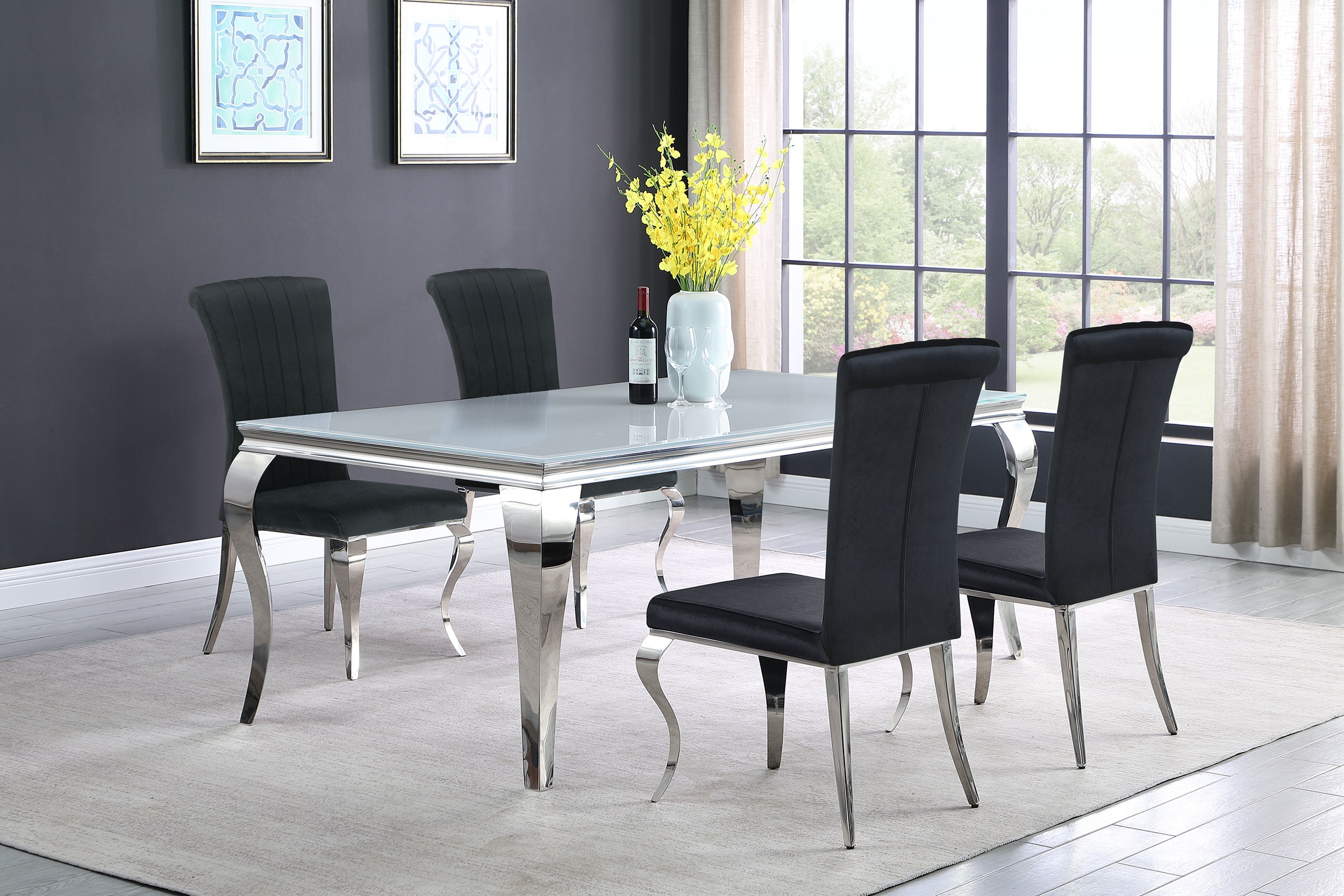  Carone 5-piece 81-inch Rectangular White Glass Dining Set Black 