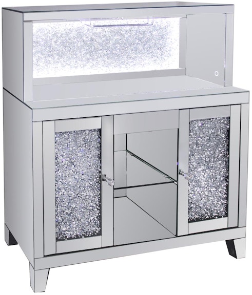 Coaster Yvaine 2-door Mirrored Wine Cabinet With Faux Crystal Inlay Silver 115585