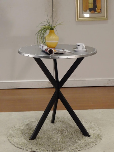 Coaster Kenzo Round Metal Top Bar Table Silver And Sandy Black 182861