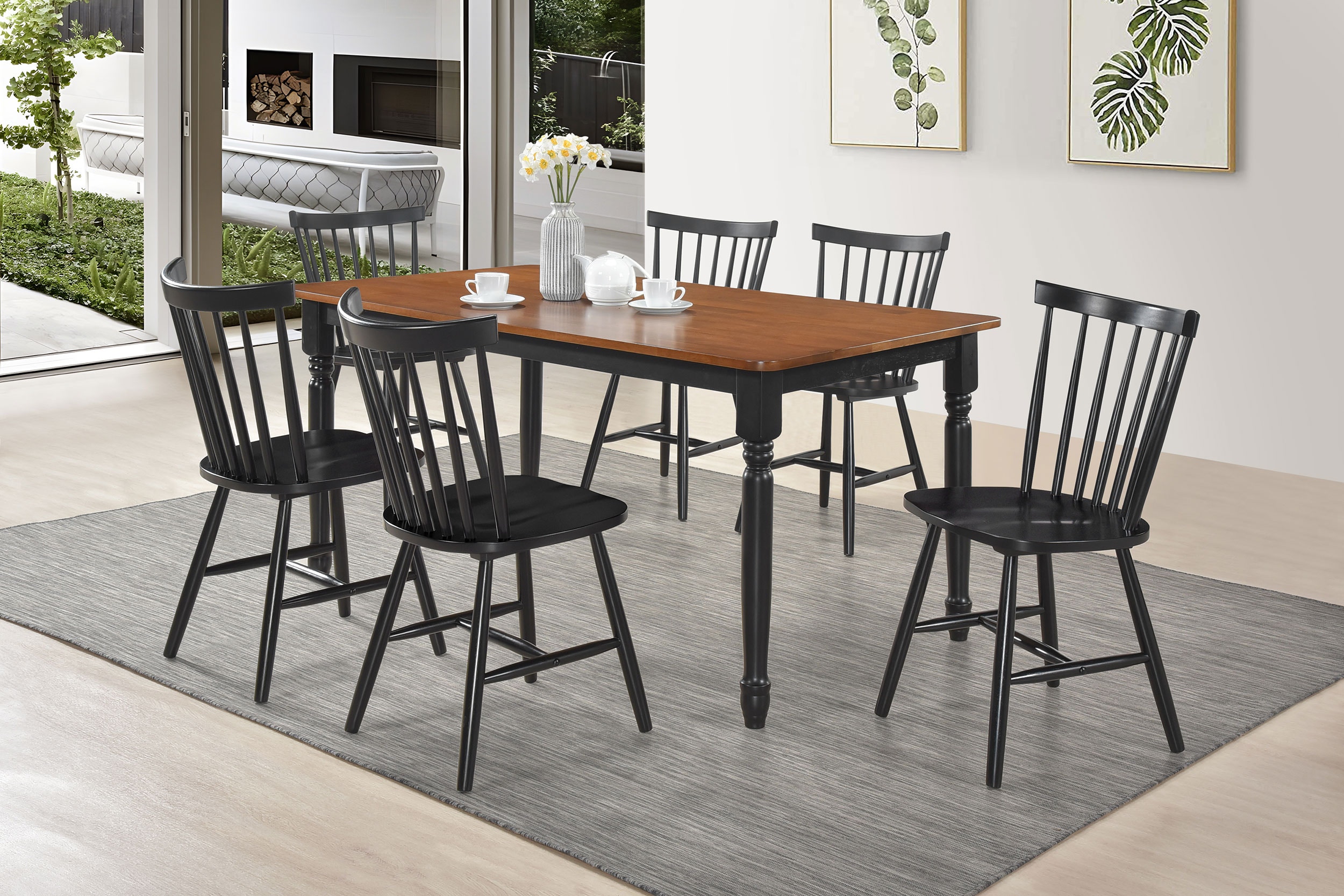 Coaster Hollyoak 7-piece Rectangular Dining Set Walnut And Black 183041-S7