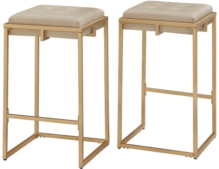 Coaster Nadia Square Padded Seat Counter Height Stool (Set Of 2) Beige And Gold 183645
