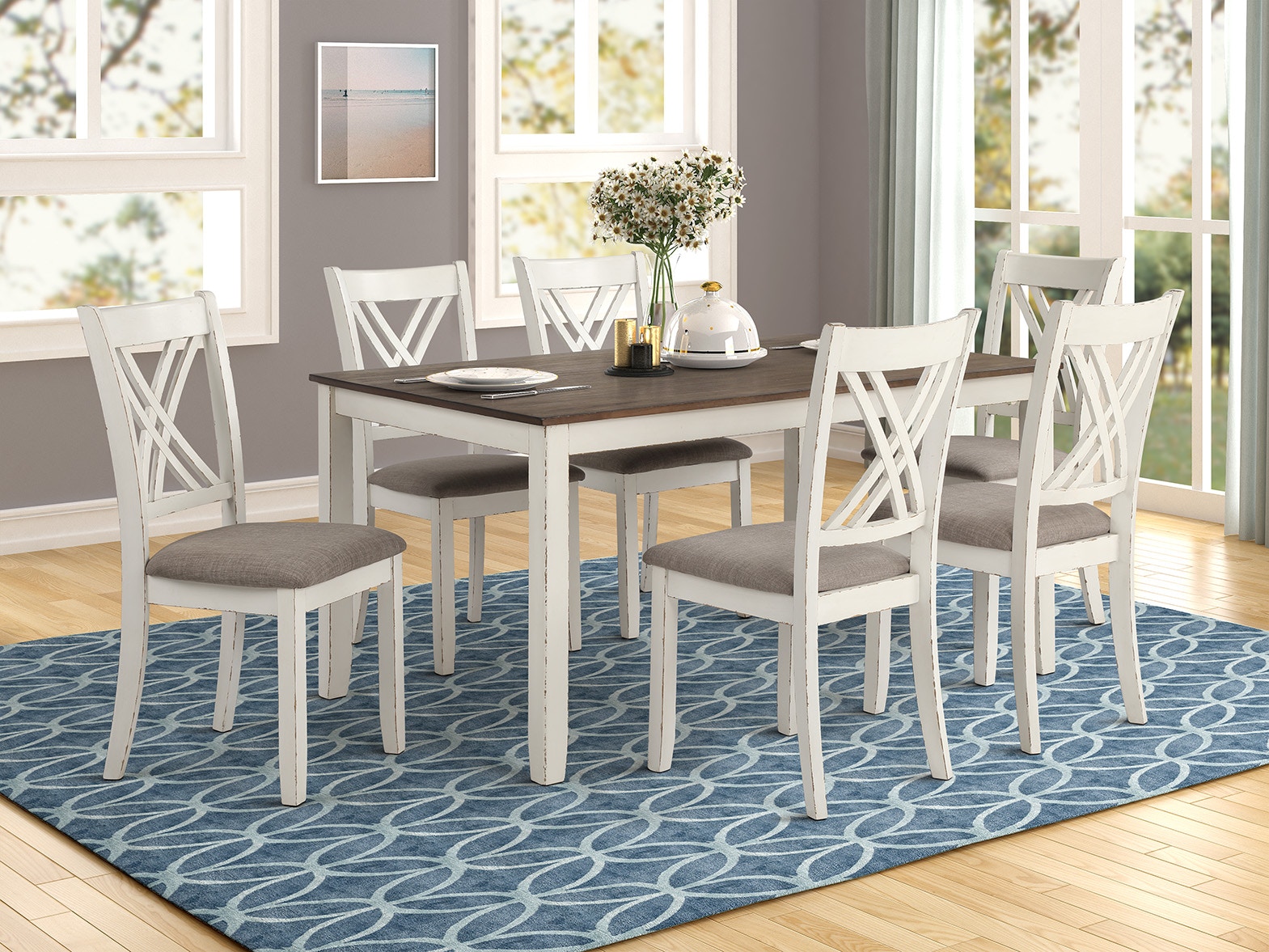 White 7 piece dining room online set