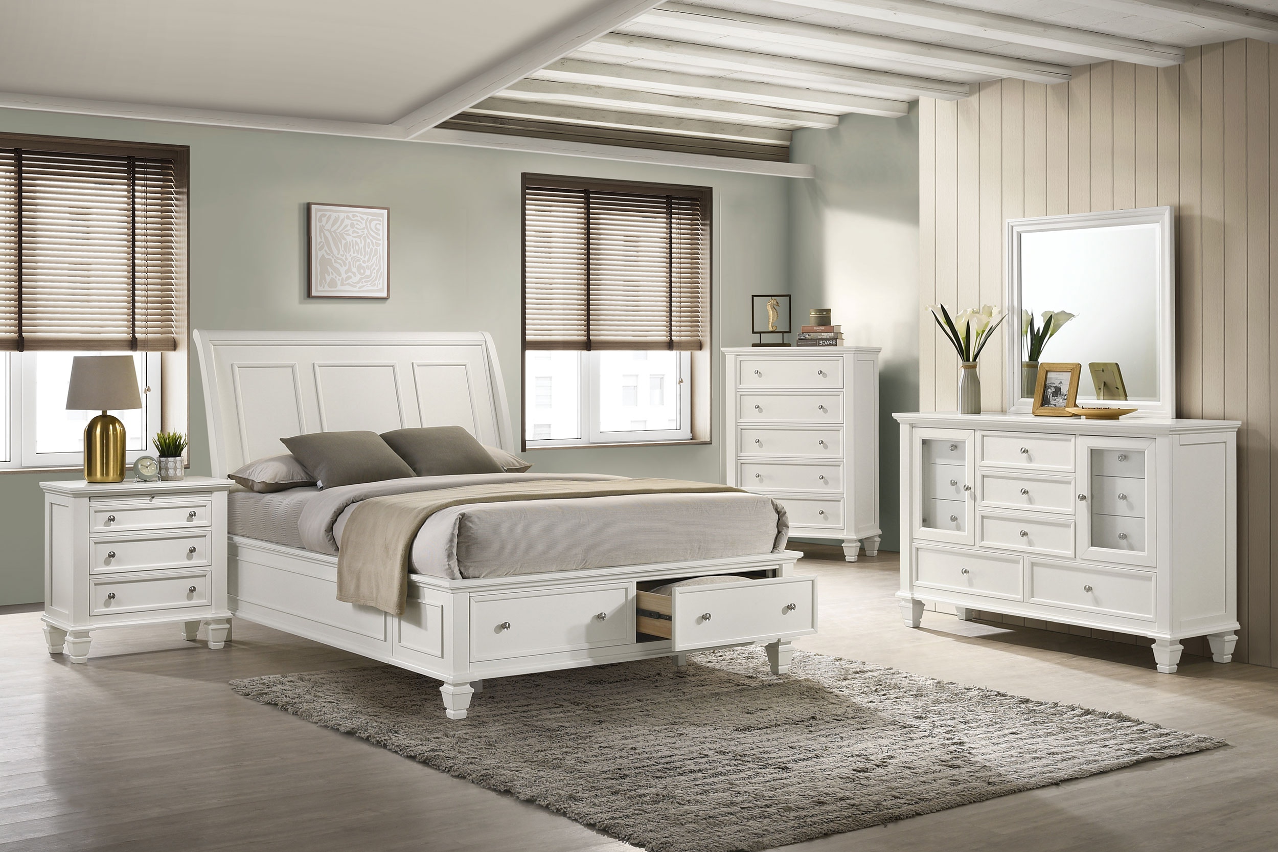 ⭐︎Sea Queen⭐︎ Sandy Beach Storage 4-Piece Eastern King Bedroom Set with