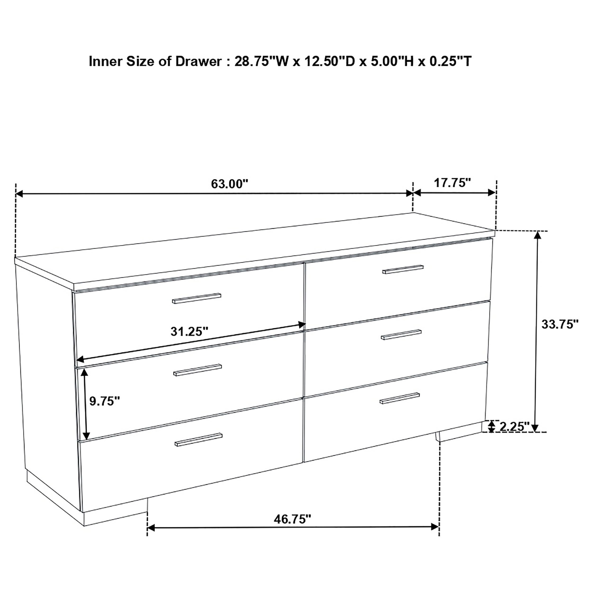 Coaster Bedroom Felicity 6-drawer Dresser White High Gloss 203503