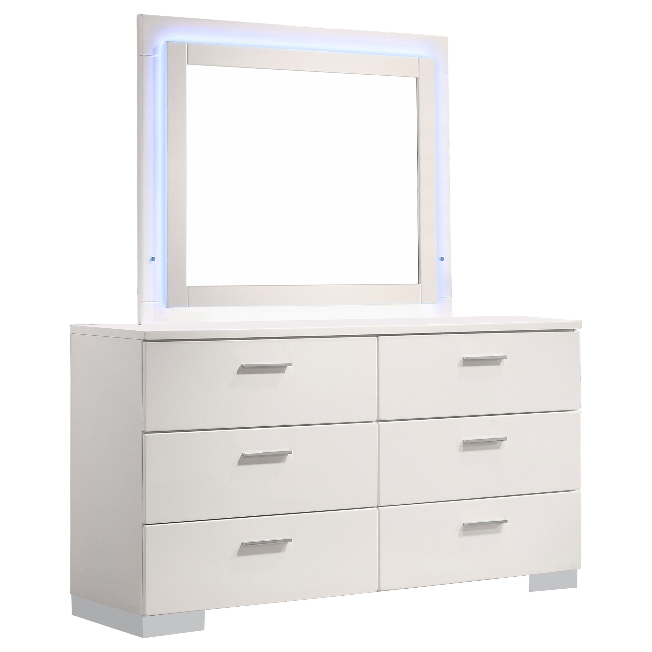Coaster Felicity 6-drawer Dresser With Led Mirror White High Gloss 203503ML