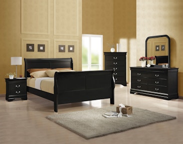 Louis Philippe Sleigh Bed - Queen with Black Finish by Coaster