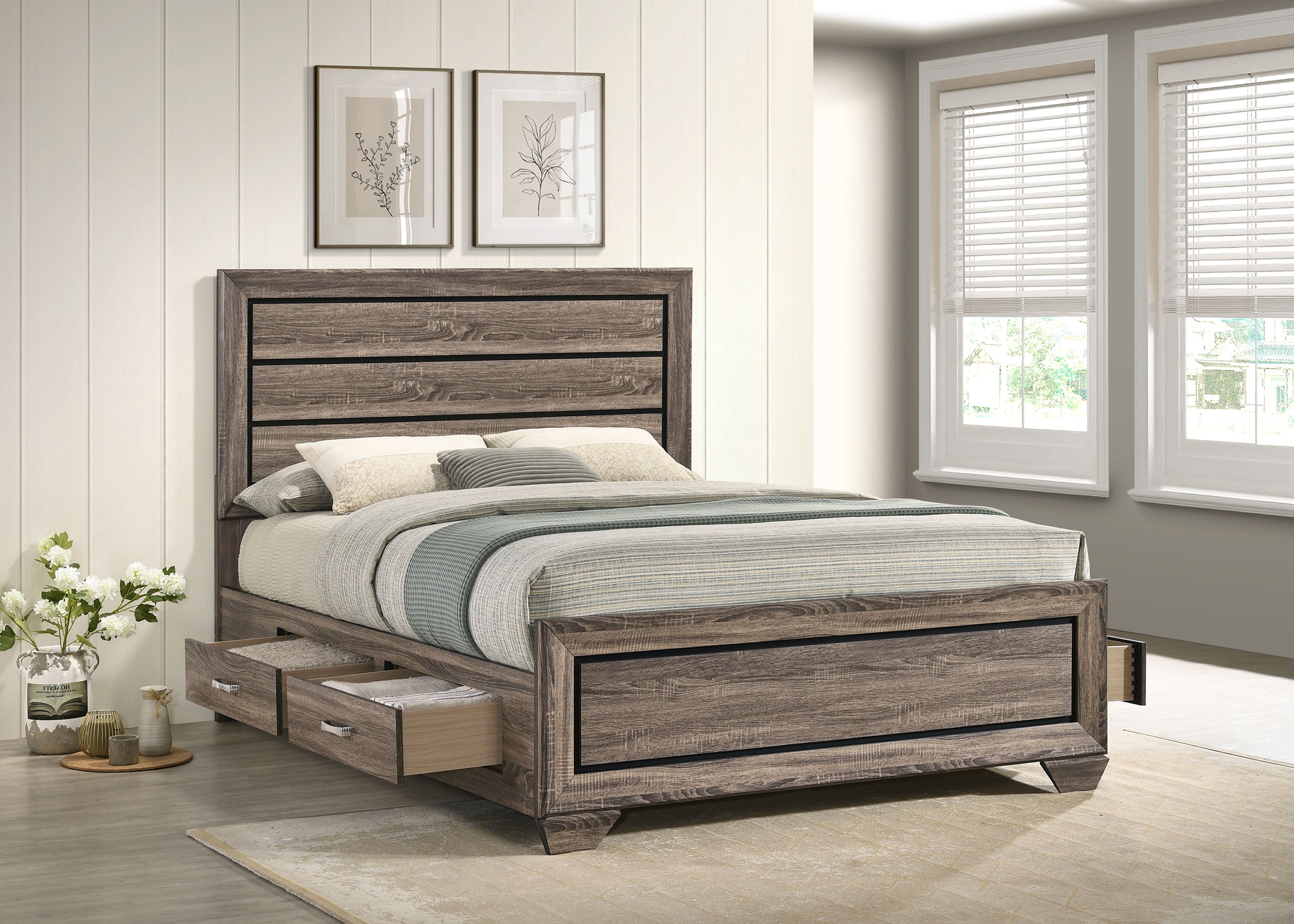 Coaster Bedroom Kauffman Wood Queen Storage Panel Bed Washed
