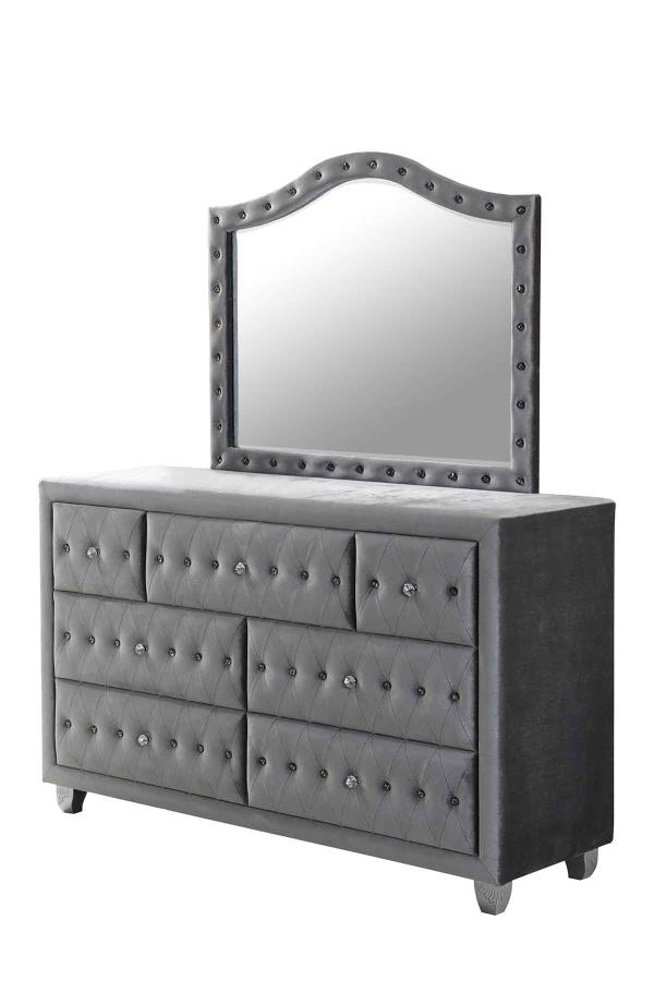 Deanna 7 drawer Upholstered Dresser Grey