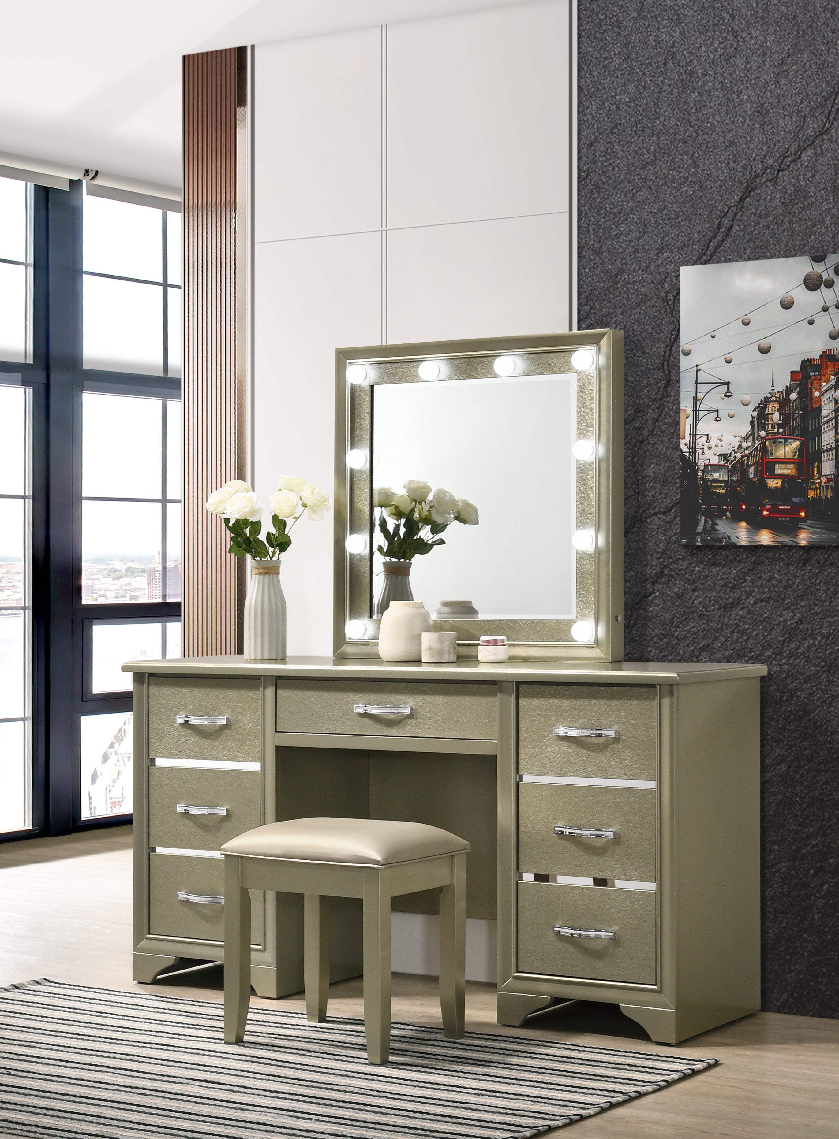 Coaster Bedroom Beaumont 7 drawer Vanity Desk With Lighting Mirror