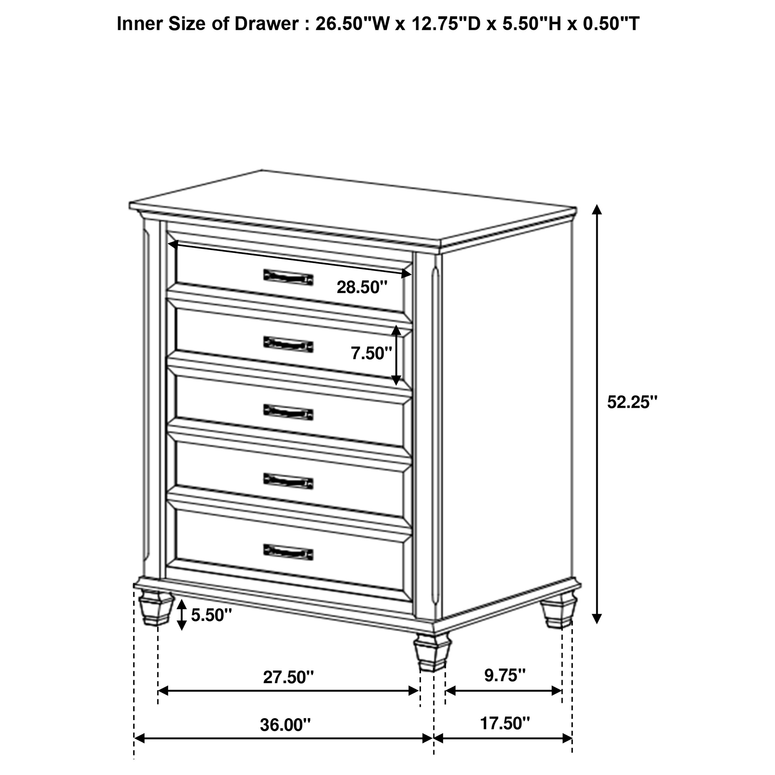 Coaster Bedroom Franco 5-drawer Bedroom Chest Distressed White