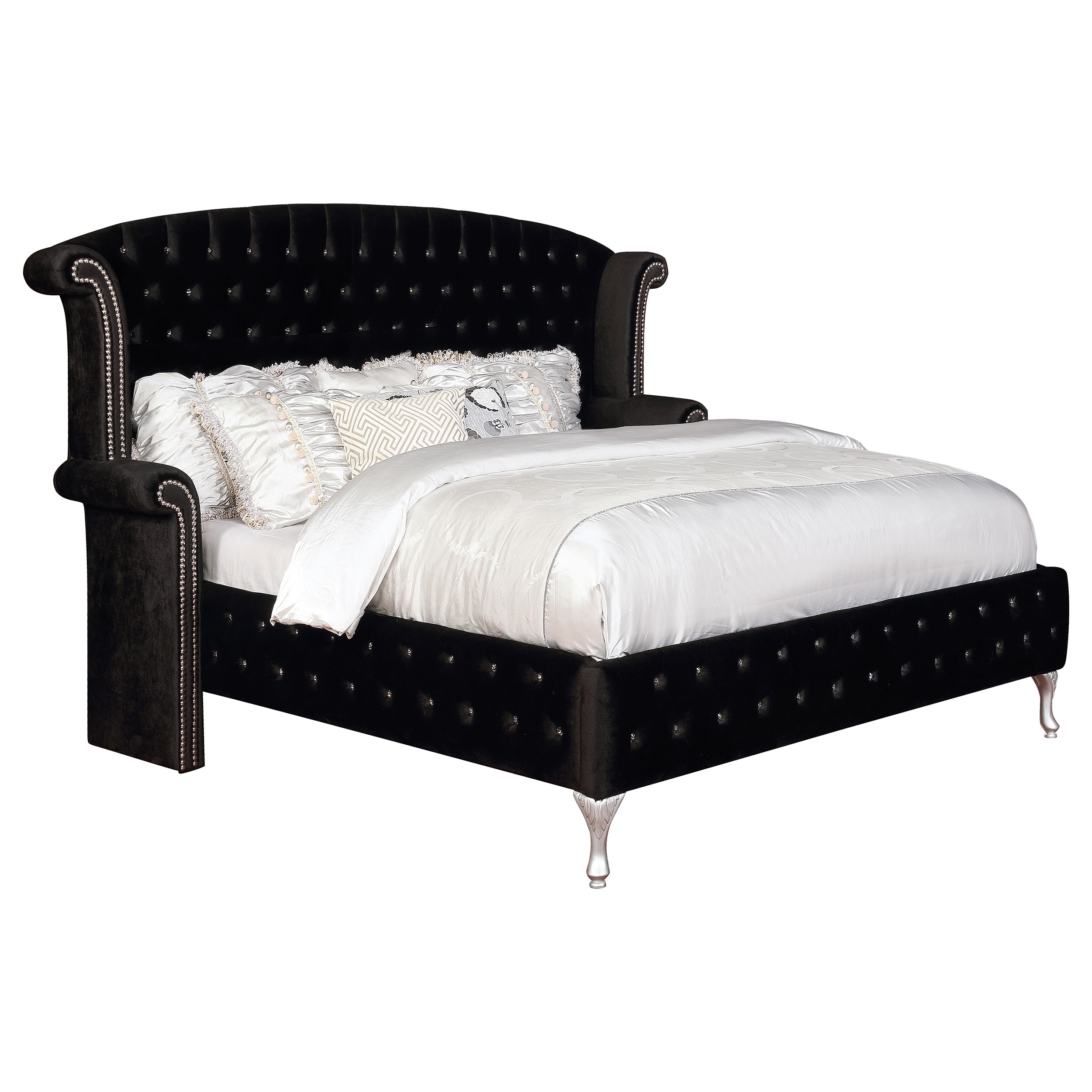 Coaster Bedroom Deanna Upholstered Queen Wingback Bed Black