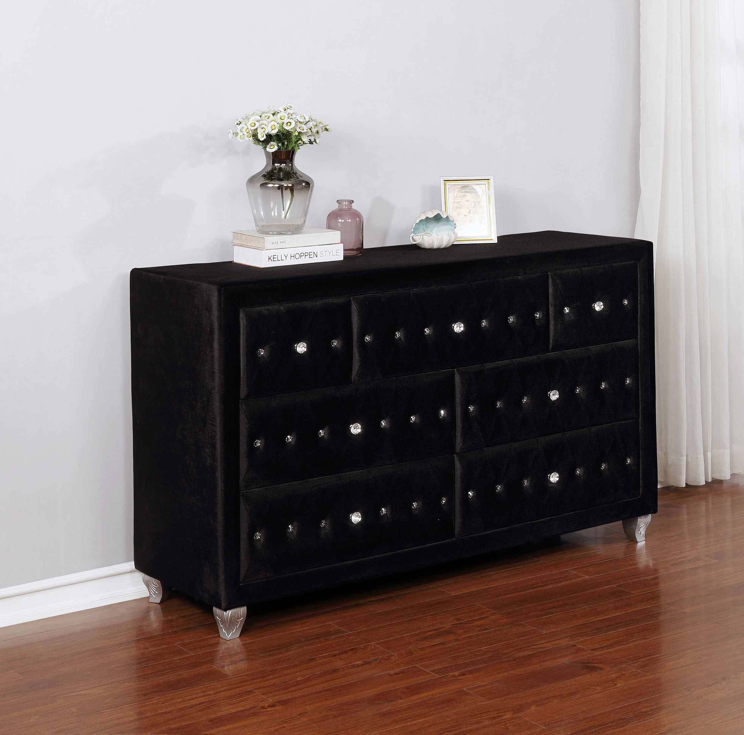 Coaster Bedroom Deanna 7-drawer Upholstered Dresser Black 206103 - Wenz  Home Furniture - Green Bay
