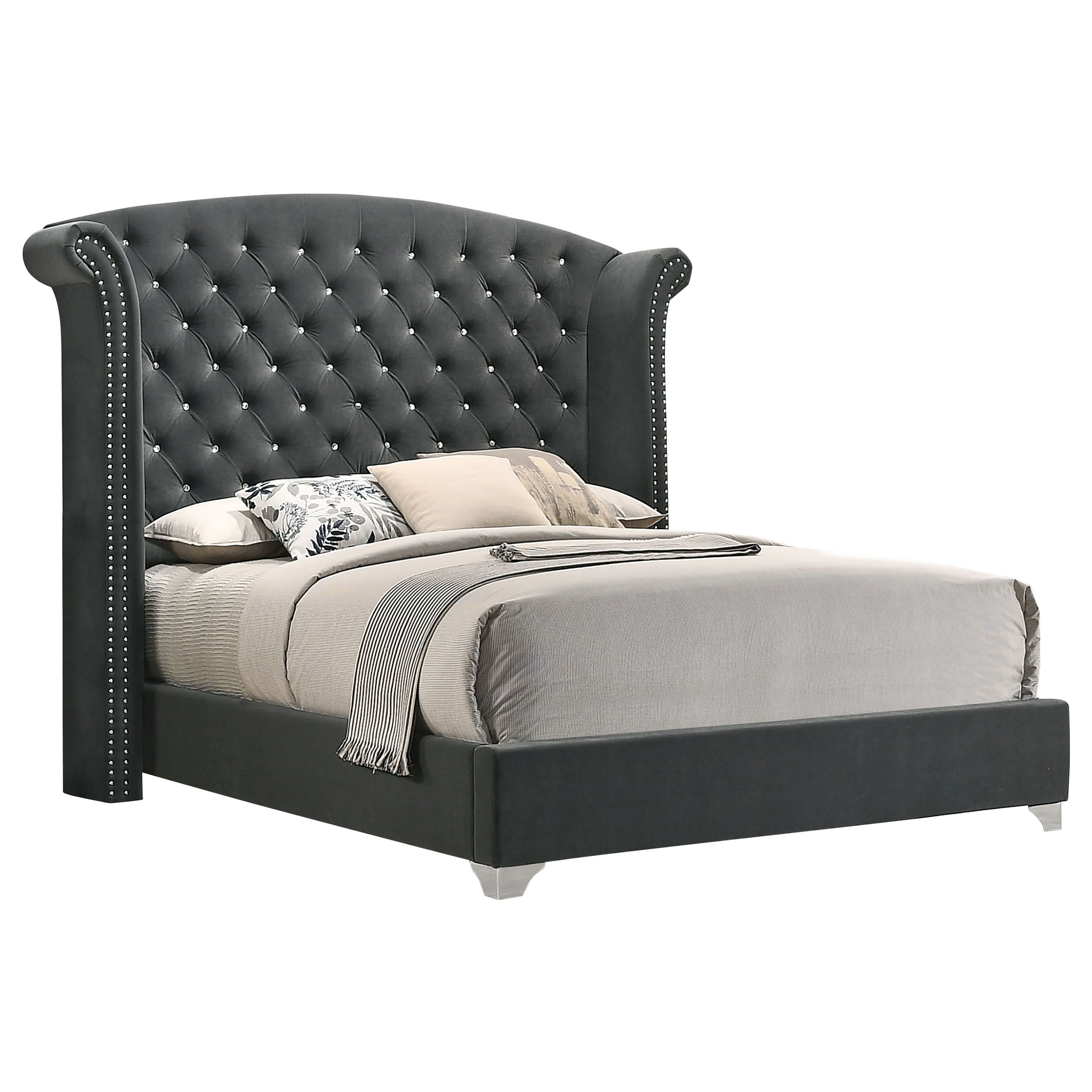 Coaster Melody Upholstered California King Wingback Bed Grey 223381KW
