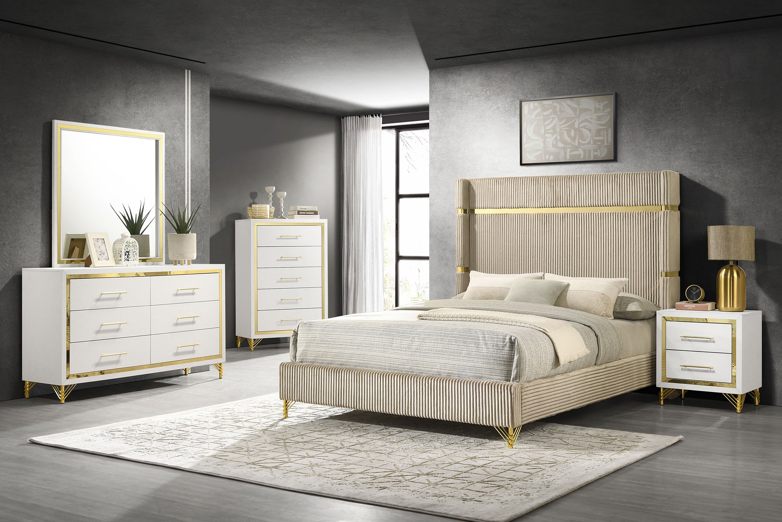 Coaster Bedroom Lucia 5-piece Queen Bedroom Set Beige And White 224731Q-S5  - Rider Furniture