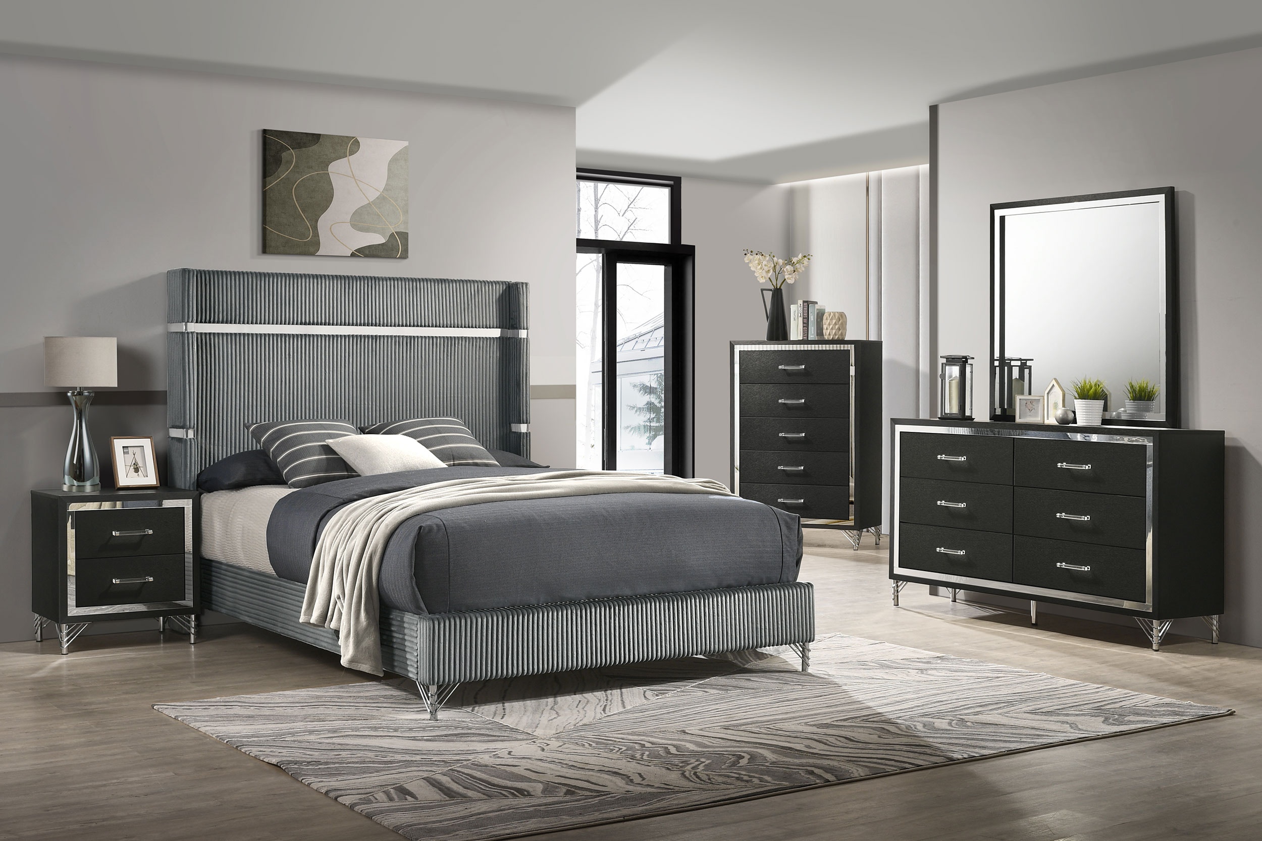 Coaster Bedroom Lucia 5-piece Queen Bedroom Set Grey And Black