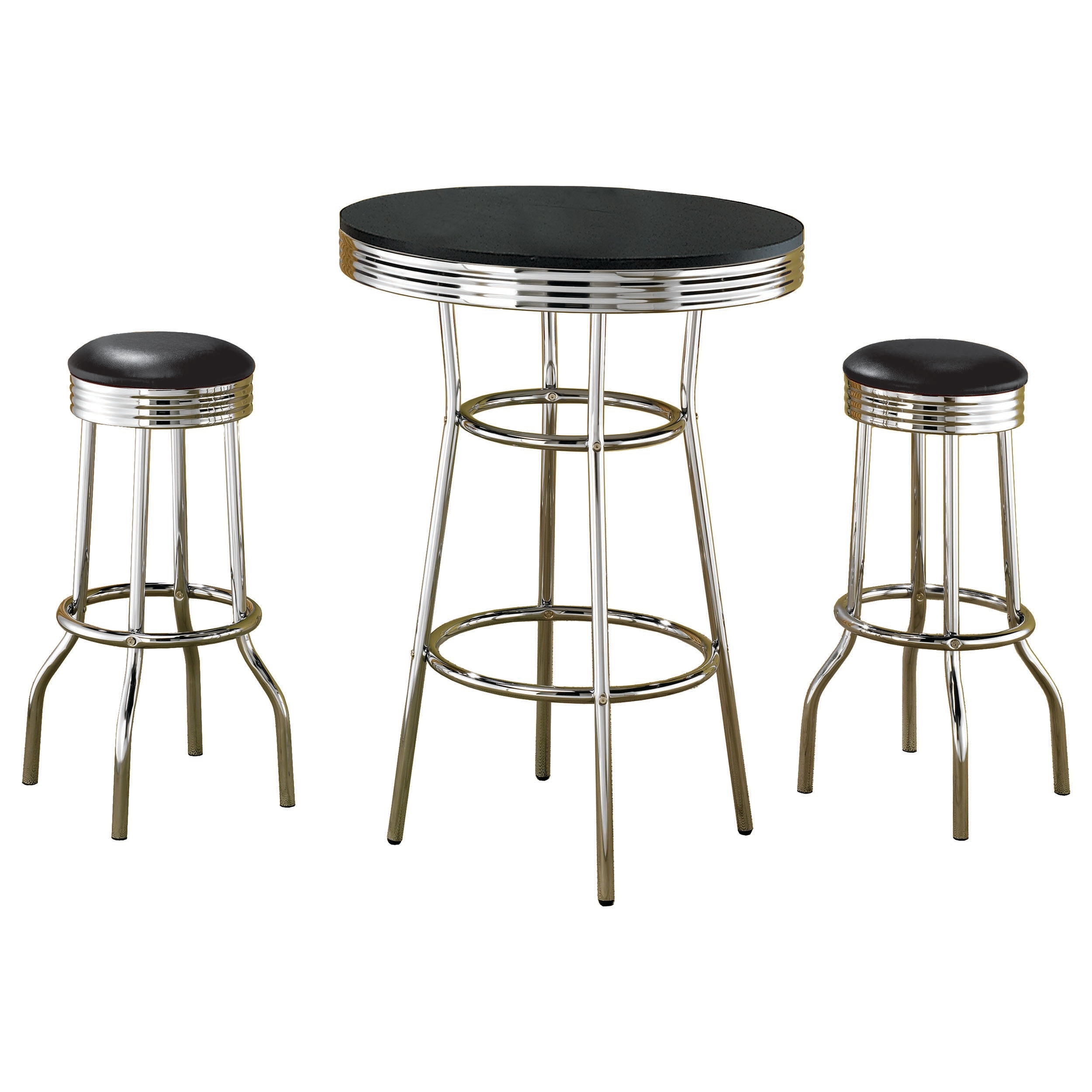 Coaster Retro 3-piece Round 1950s Bistro Pub Bar Table Set Black 2405-S3