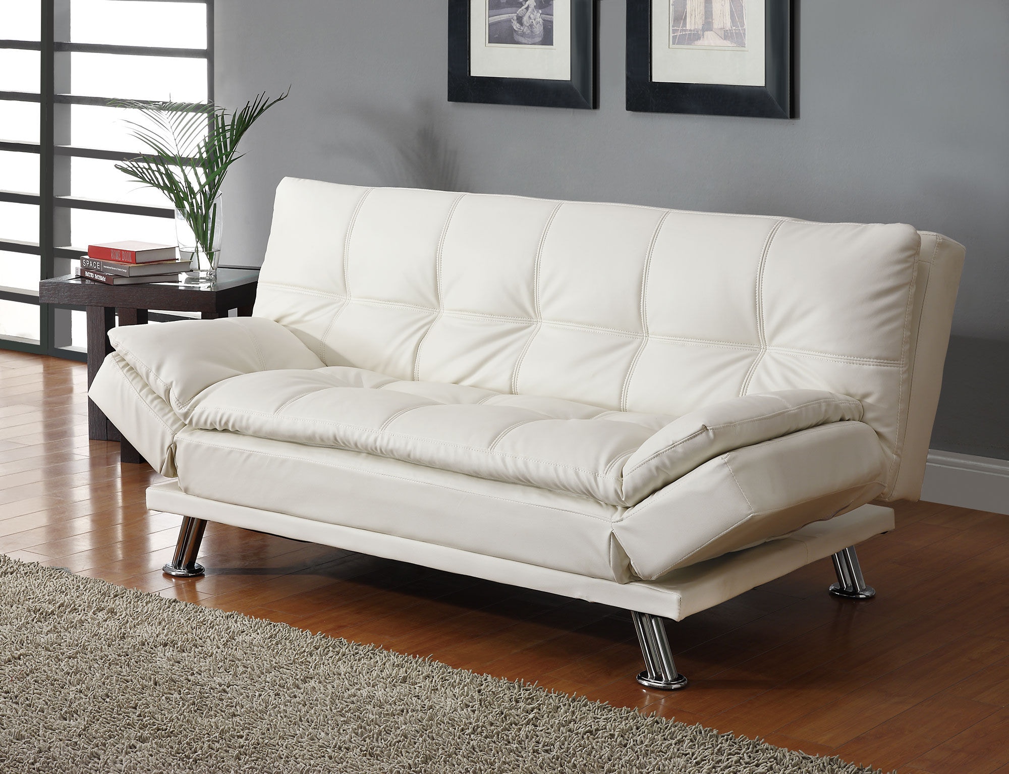 Sofa Bed with Armrest White Artificial Leather 