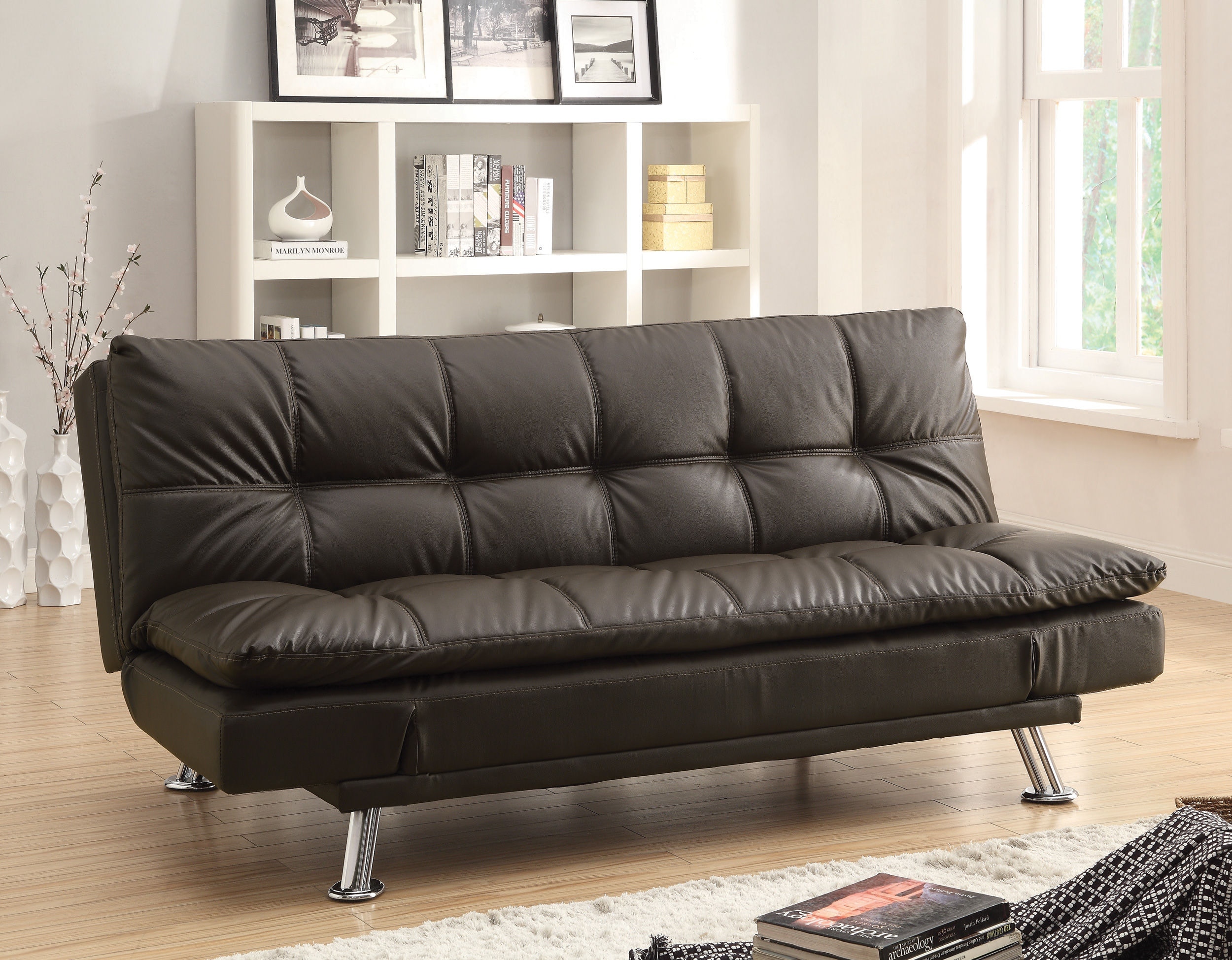 costco futon brown leather