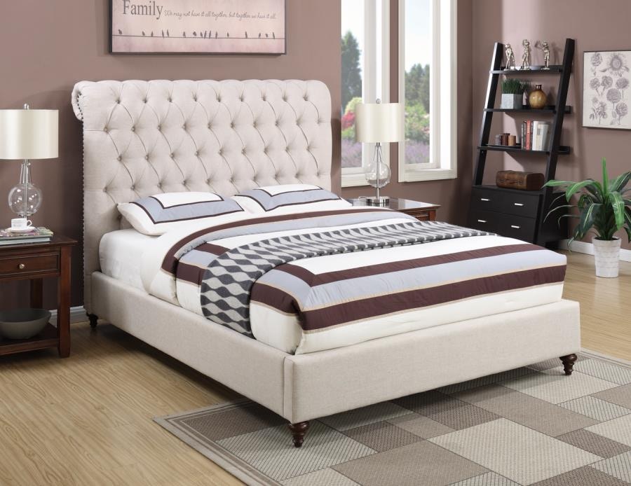 Coaster Bedroom Devon Upholstered California King Panel Bed Beige 300525KW