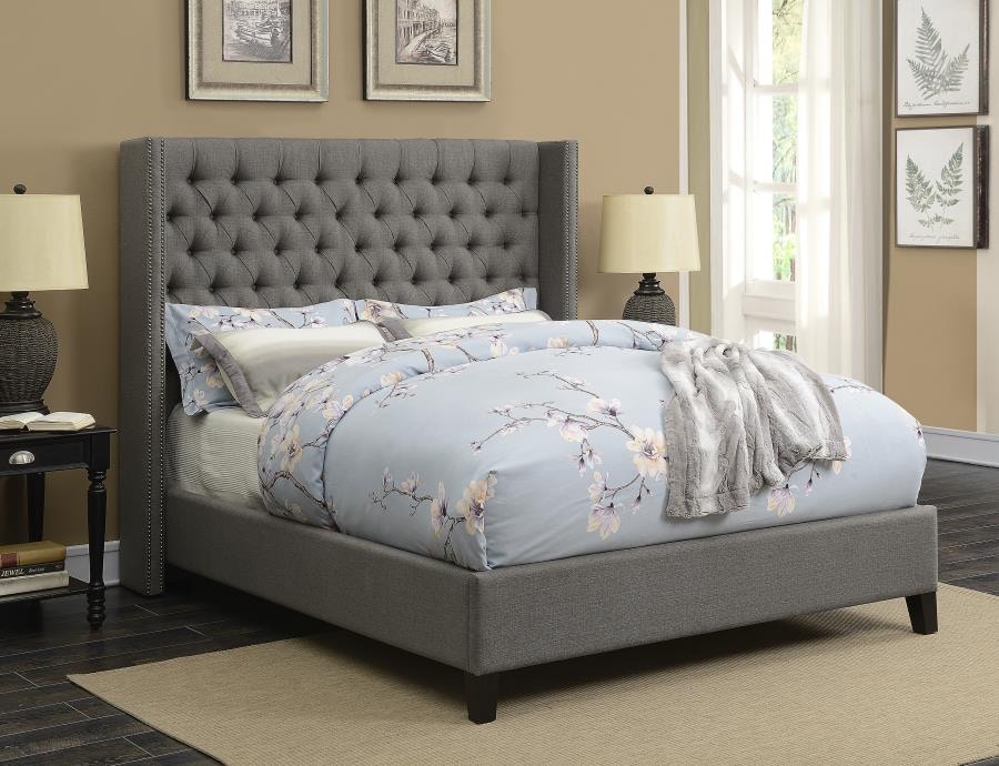 Coaster Bedroom Bancroft Upholstered California King Wingback Bed Grey  301405KW - Wenz Home