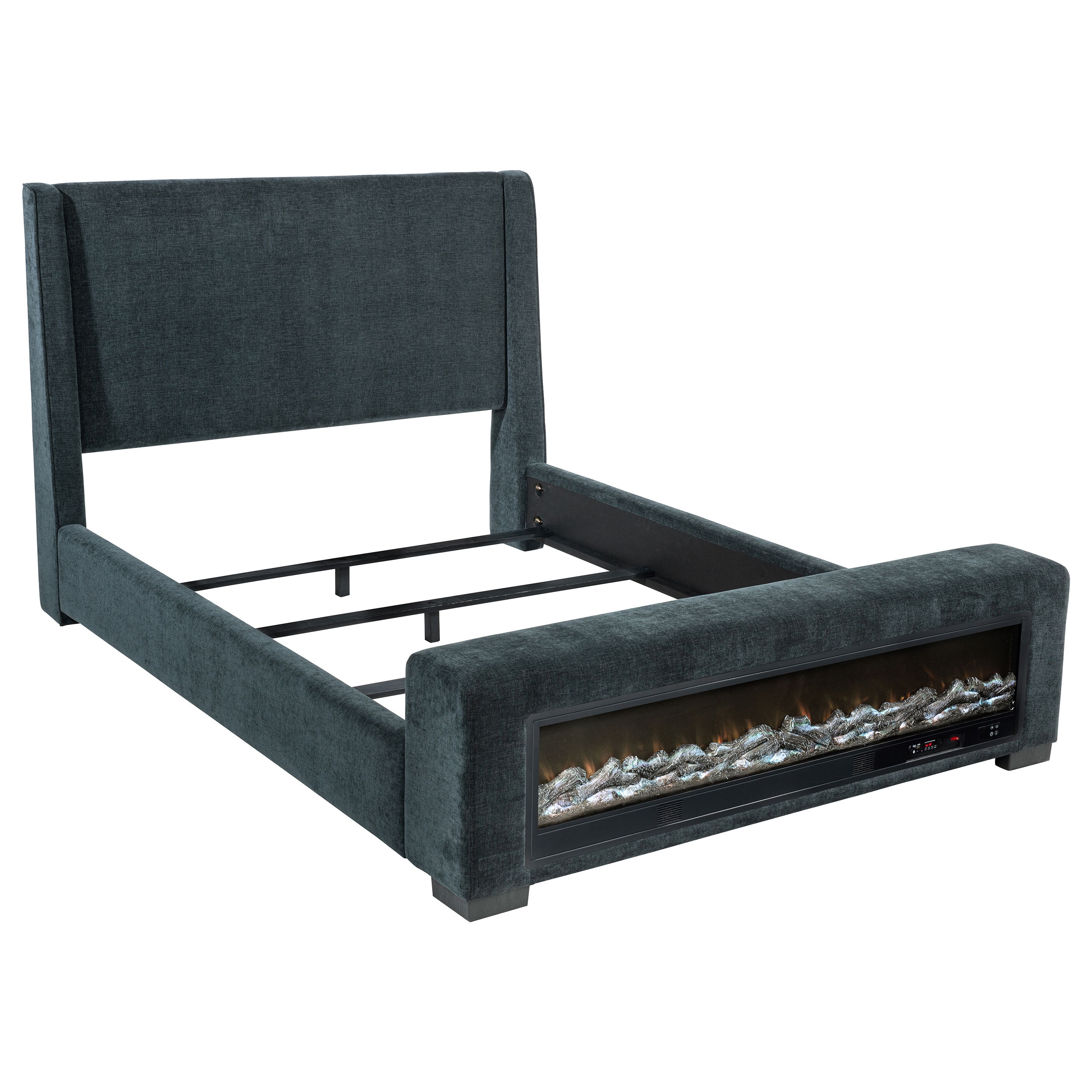  Preston Upholstered California King Audio Flame Visualizer Bed Blue 
