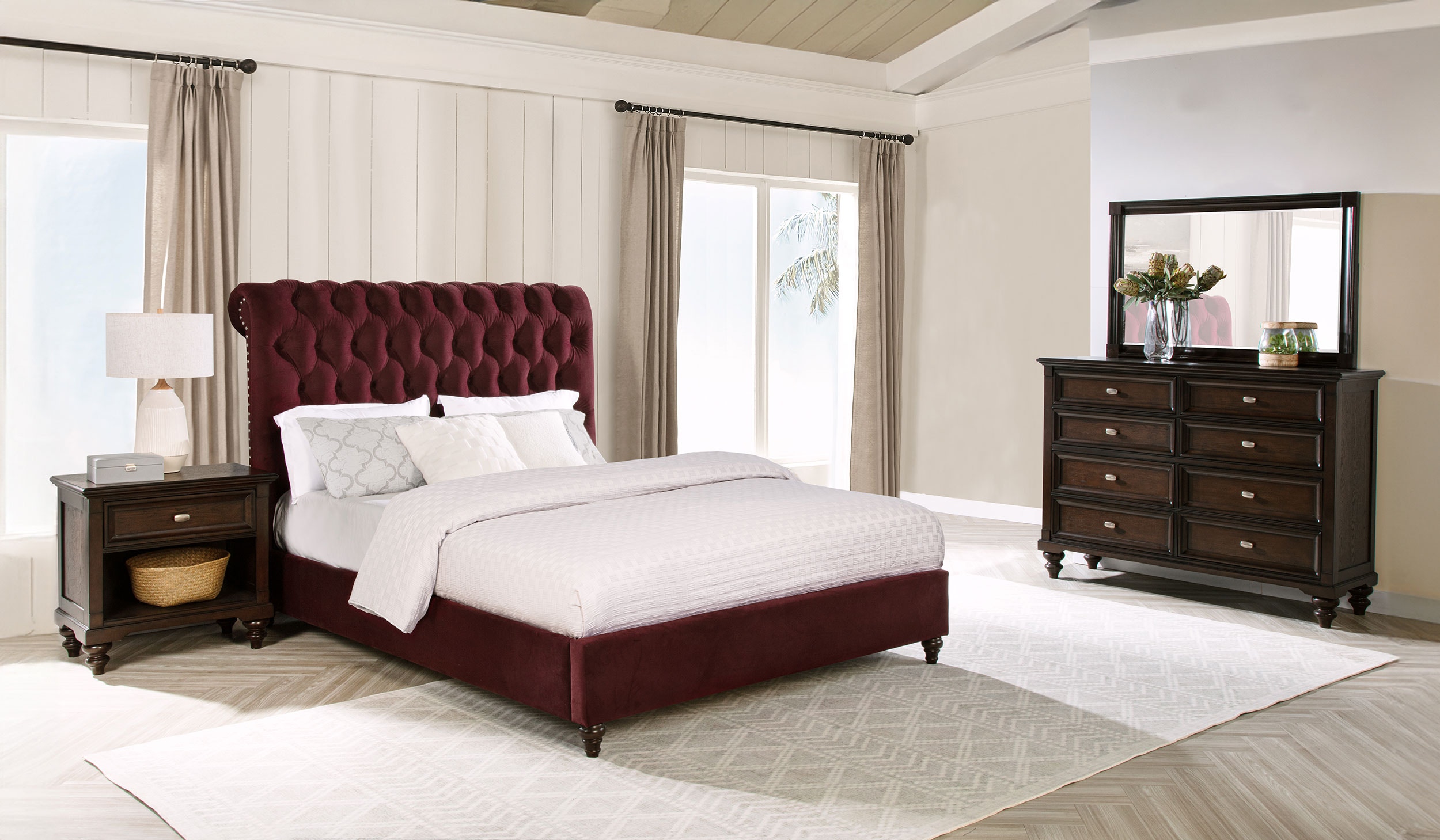 Coaster Devon 4-piece Eastern King Bedroom Set Wine Red And Dark Oak 360341KE-S4