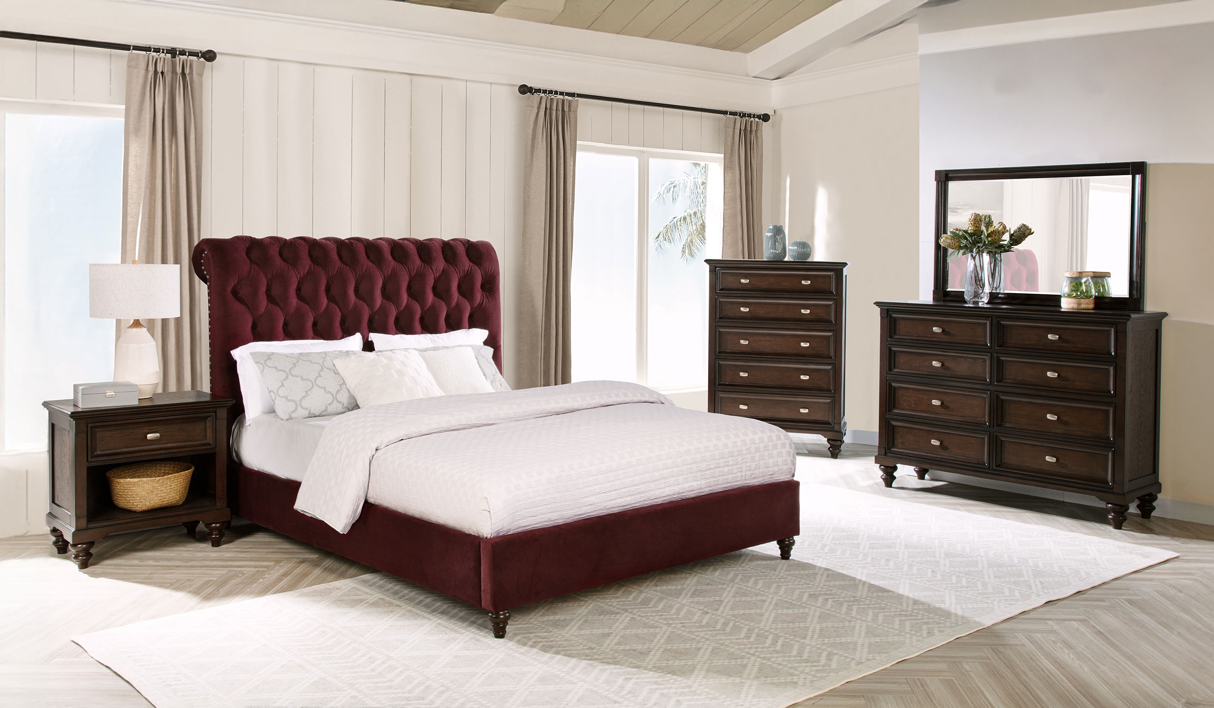 Coaster Devon 5-piece California King Bedroom Set Red And Dark Oak 360341KW-S5