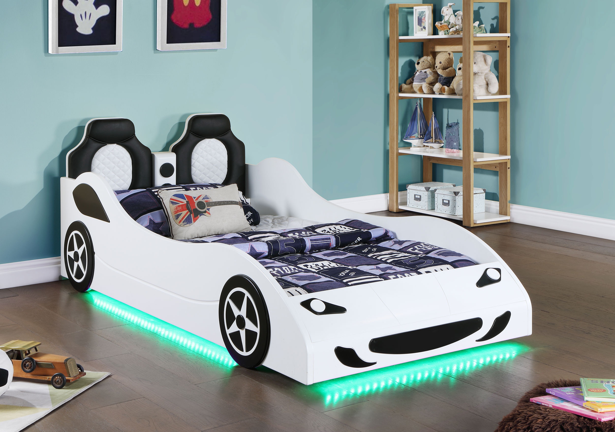 Coaster Bedroom Cruiser Wood Twin Led Race Car Bed White 400477