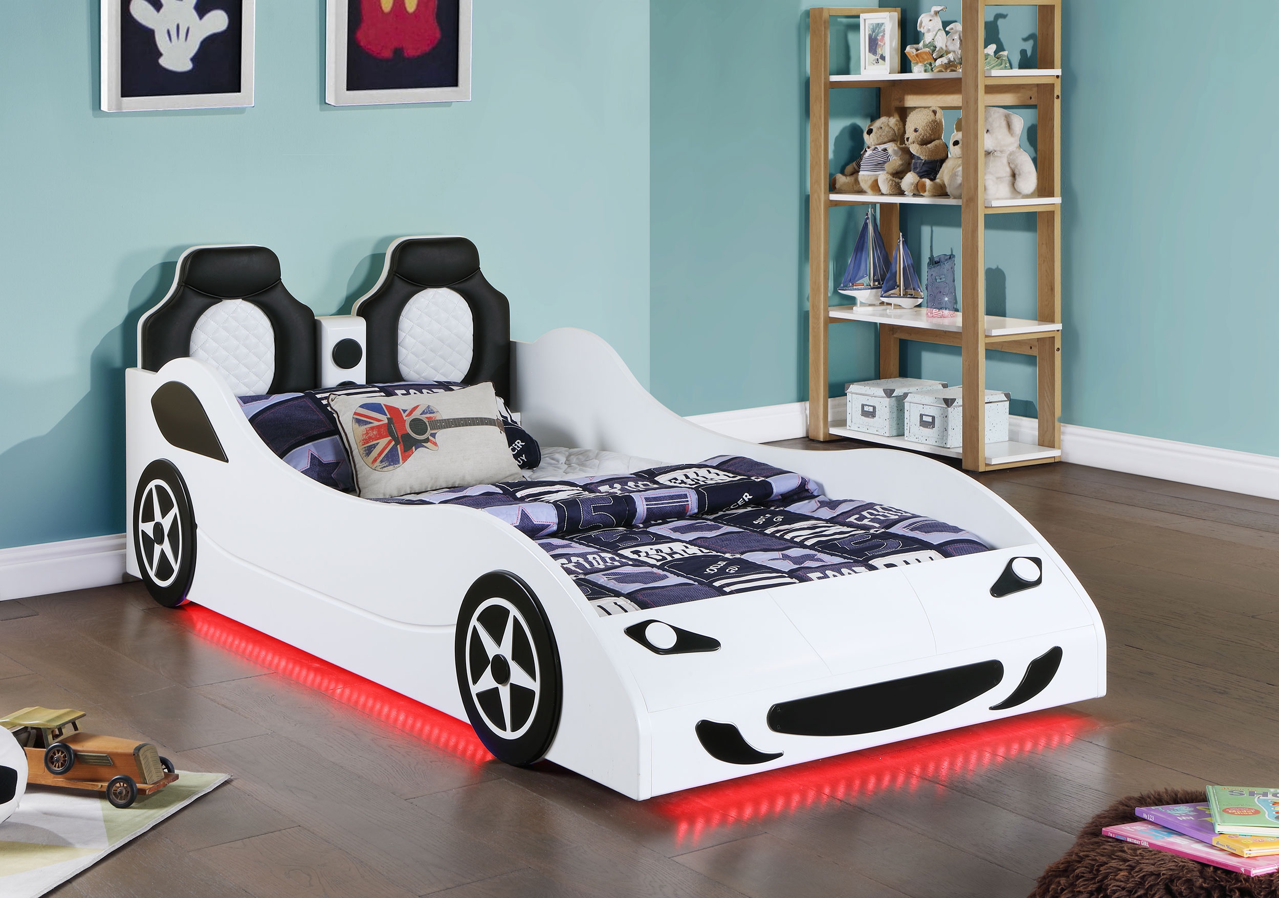 Coaster Bedroom Cruiser Wood Twin Led Race Car Bed White 400477