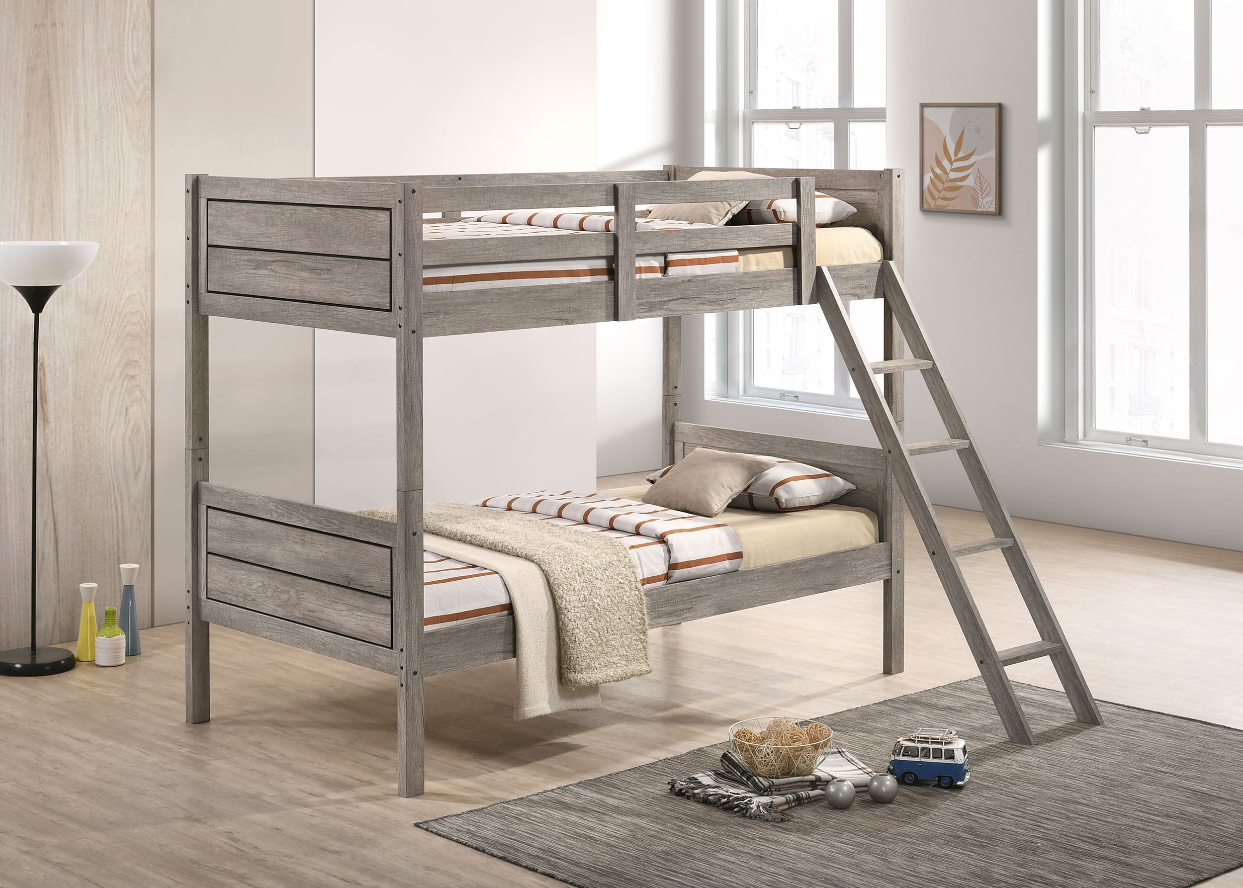 Coaster Bedroom Ryder Wood Twin Over Twin Bunk Bed Weathered Taupe