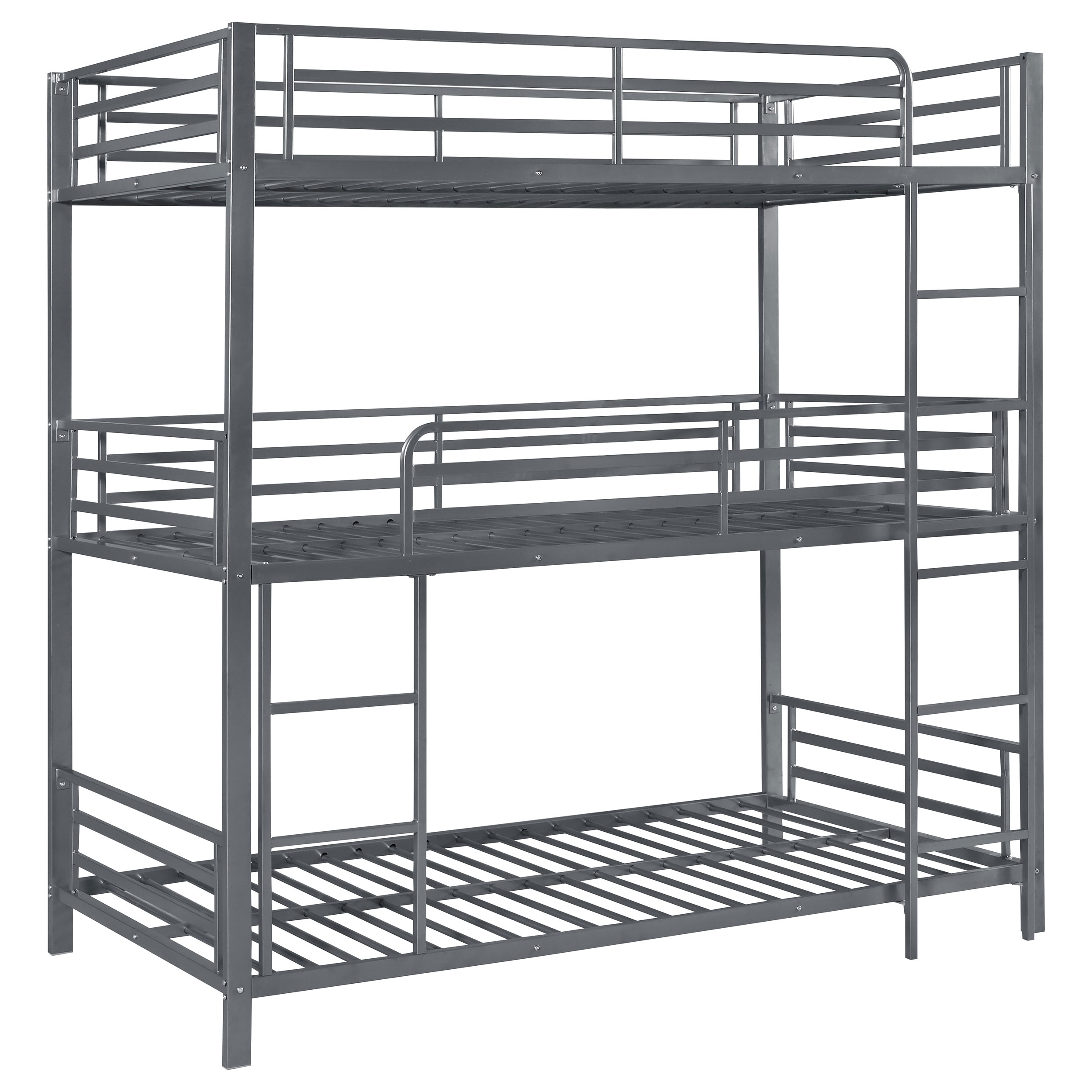bunki Coaster Bedroom Maynard Metal Twin Triple Bunk Bed Gunmetal