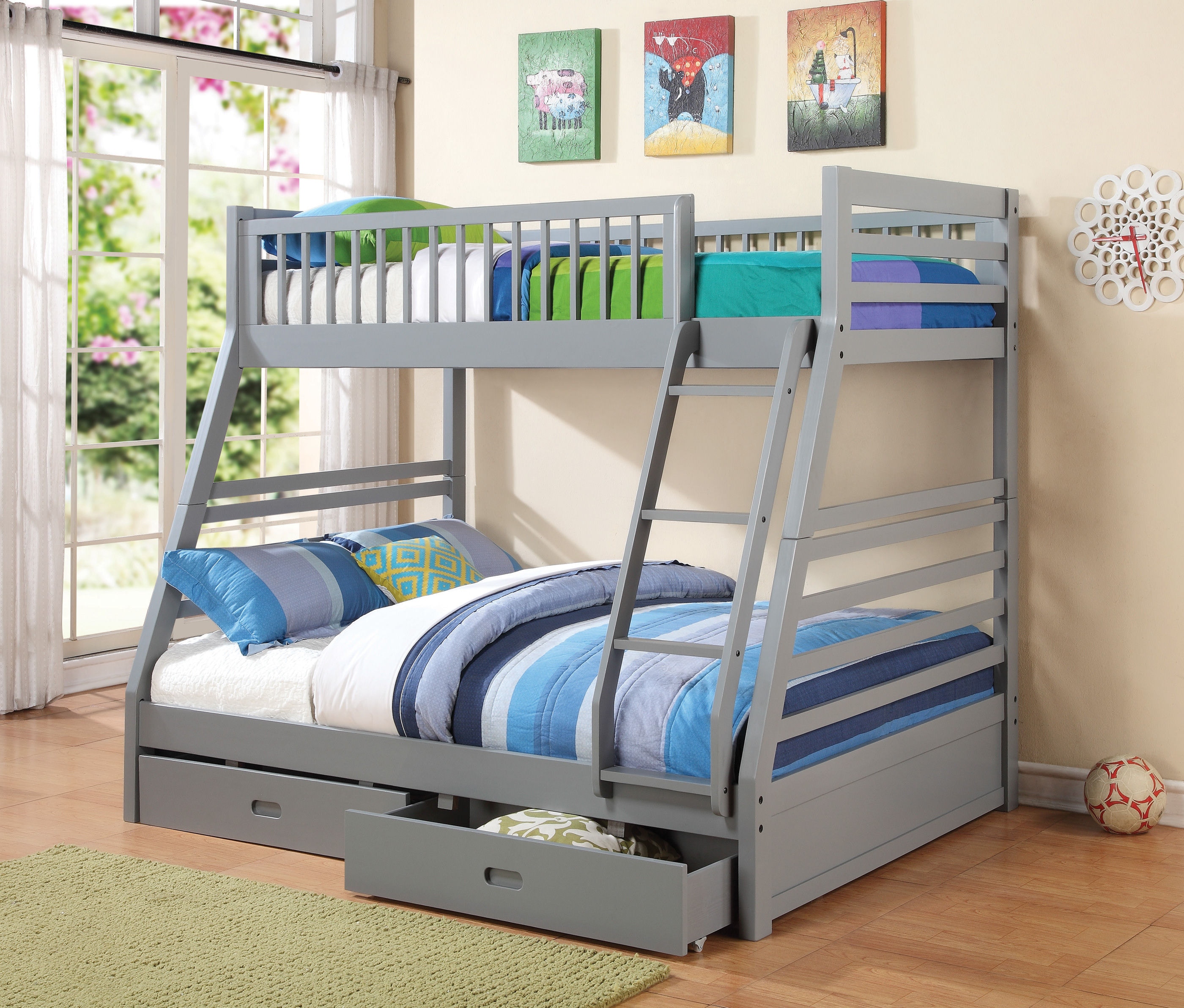 Coaster Bedroom Ashton 2 drawer Wood Twin Over Full Bunk Bed Grey 460182 King Furniture Holmen