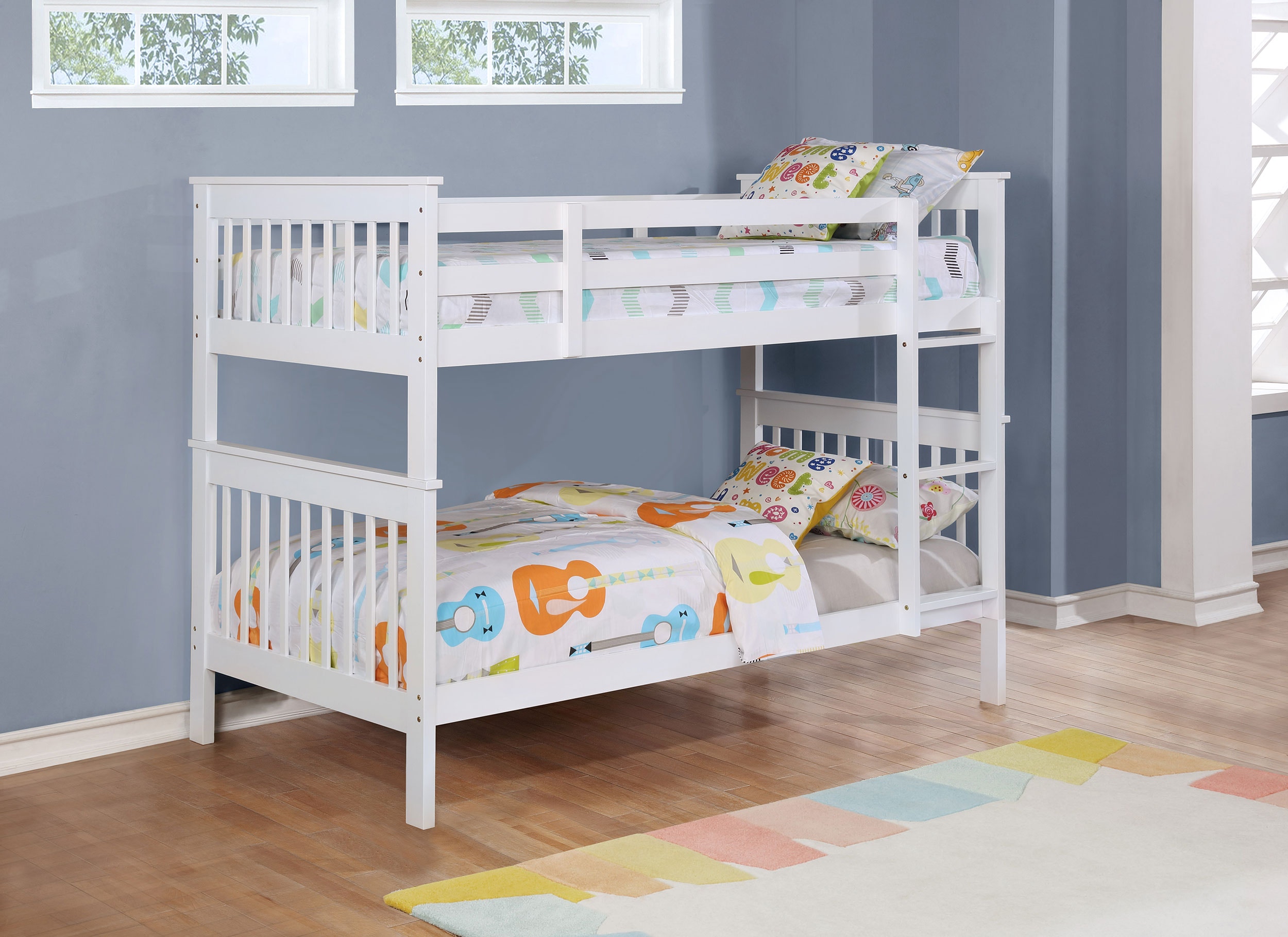 Coaster Chapman Wood Twin Over Twin Bunk Bed With Mattress White 460244N-SM