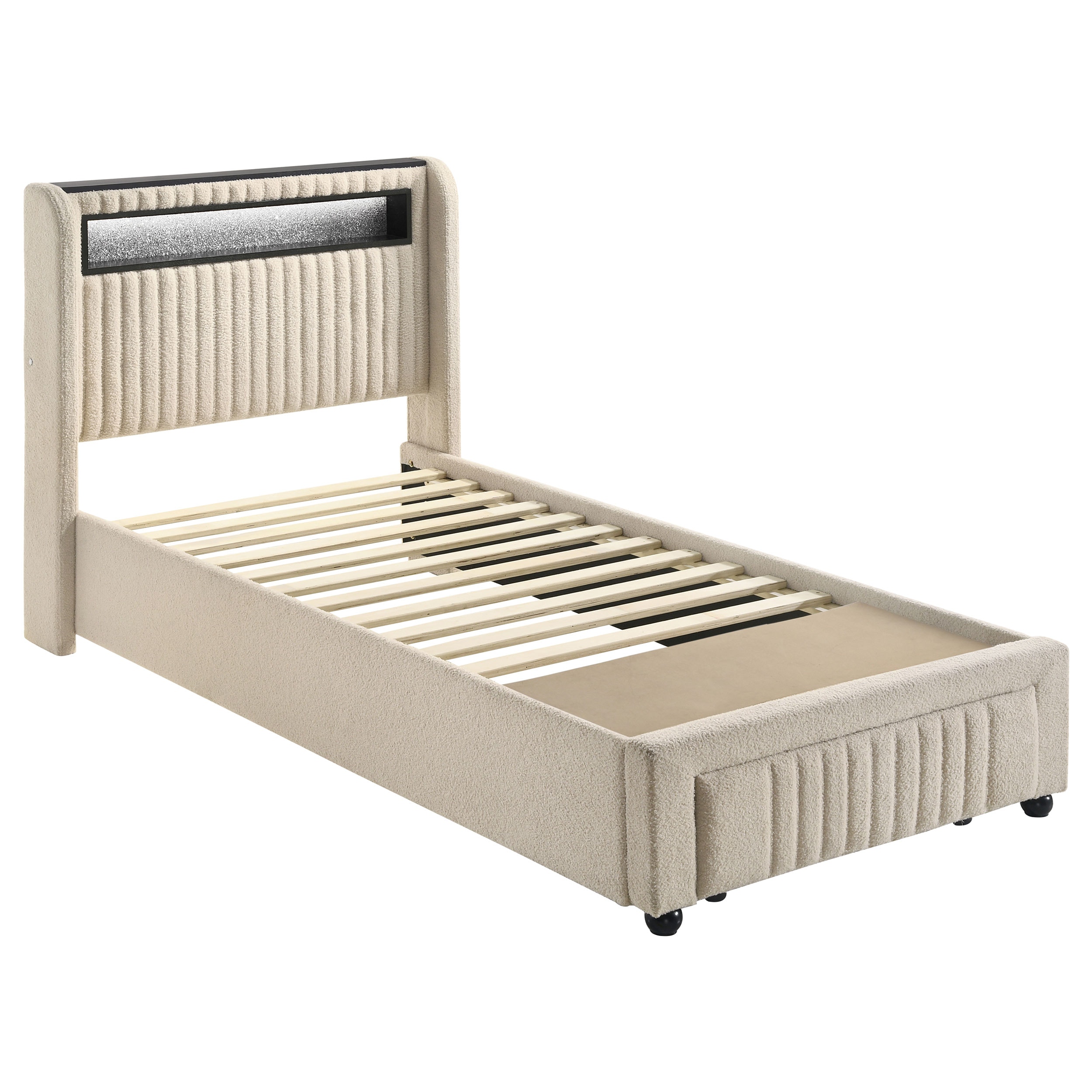 Coaster Madison Upholstered Led Twin Storage Platform Bed Cream 460550T